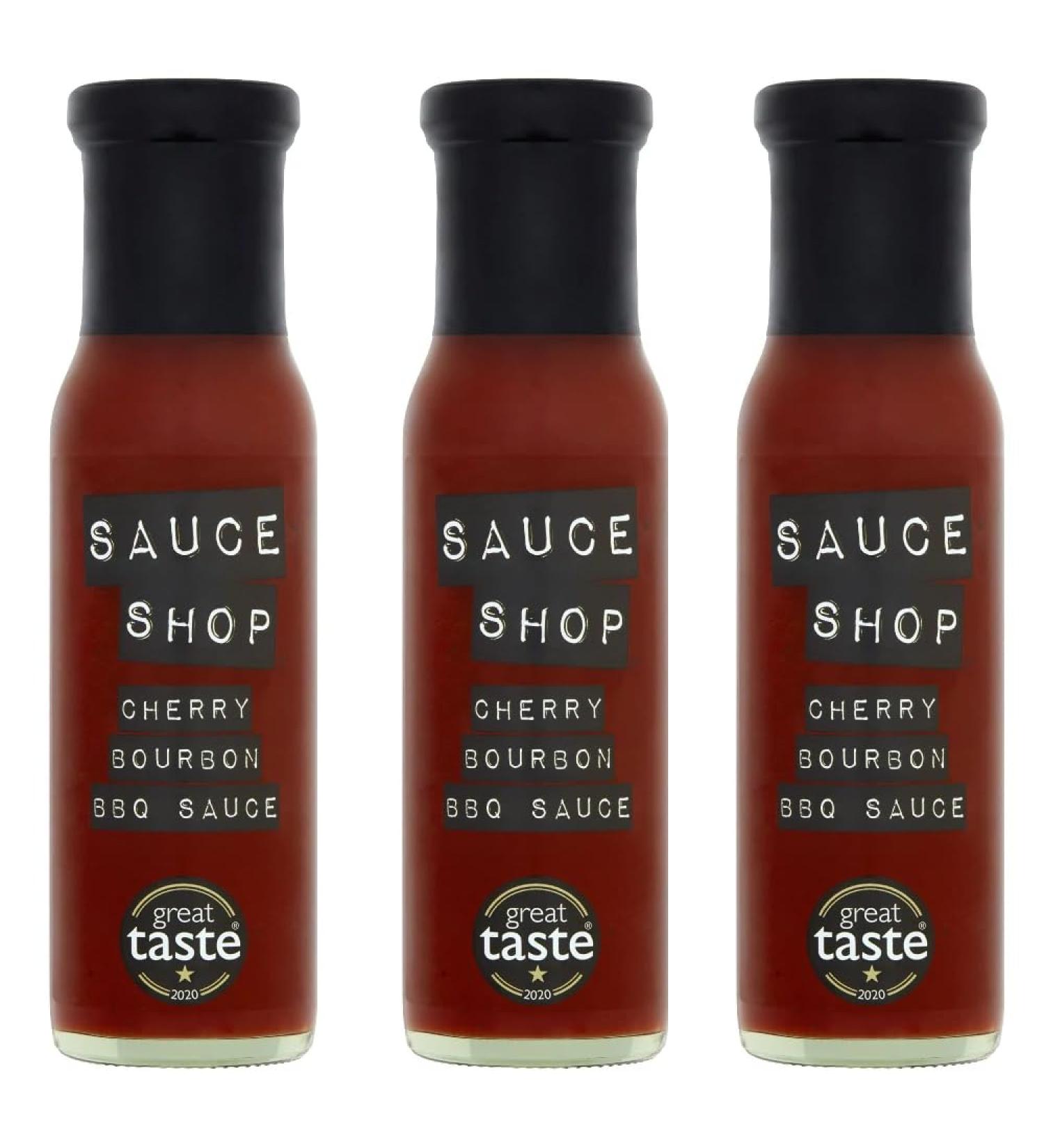 Sauce Shop - Cherry Bourbon BBQ Sauce Pack of 3 - Vegan-Friendly Award Winning 3x 255g Jars
