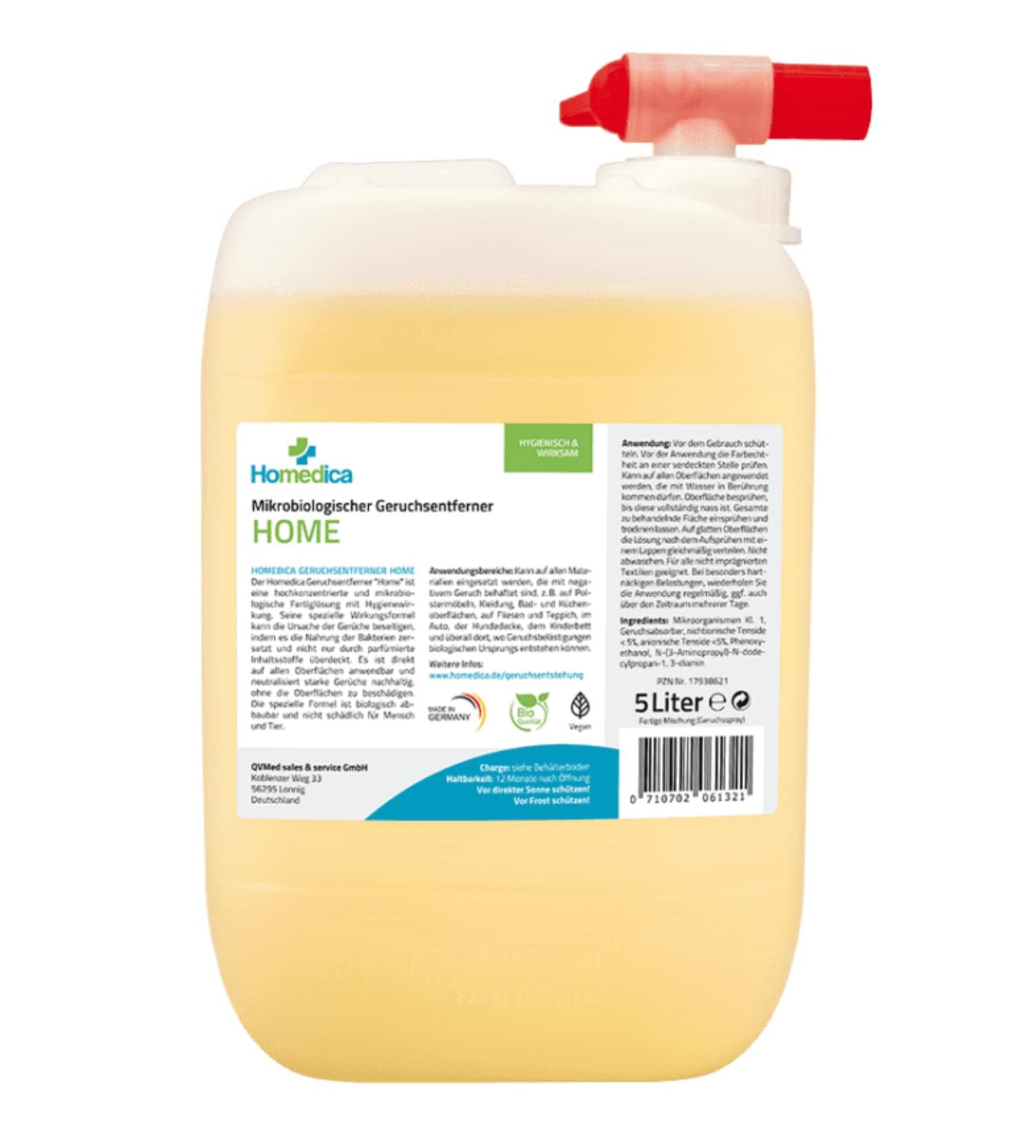 Homedica Odor Remover Home 5L | Vegan Microbiological Enzyme Cleaner for Textiles Upholstery & Animal Skins | Made in Germany | Eliminates Unpleasant Smells - Buy Online on GoSupps.com