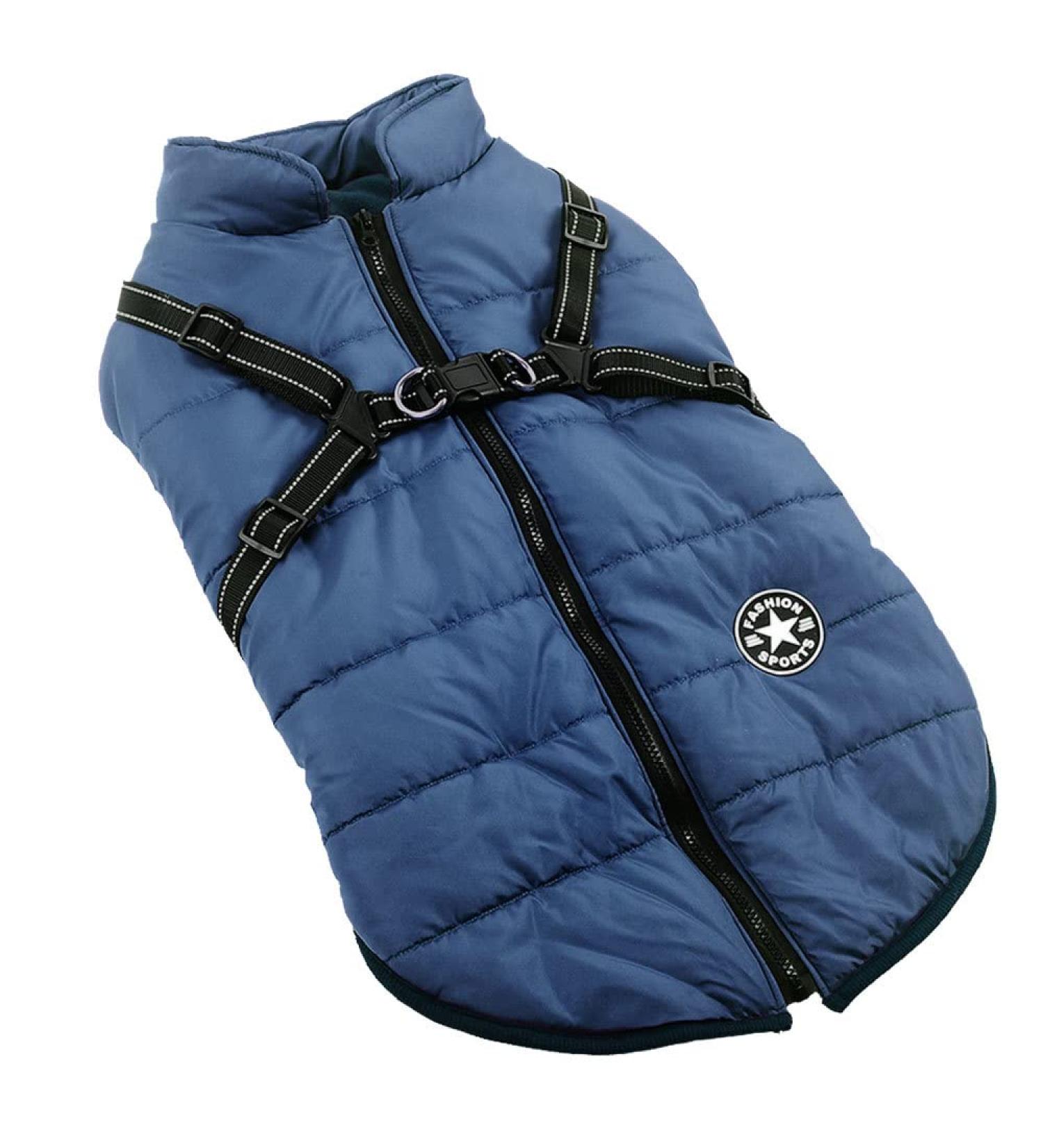 2 in 1 Large Dog Jacket & Harness - Outdoor Sport Vest for Big Dogs (5XL Blue) | Warm Winter Coat with Dishes - Buy Online on GoSupps.com