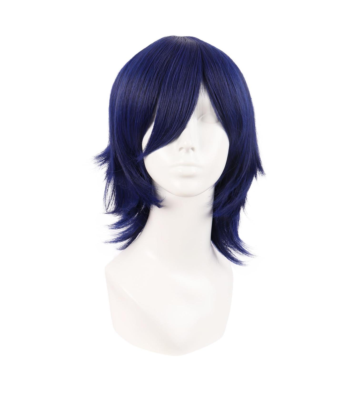 Mapofbeauty 14 inch Dark Blue & Black Short Cosplay Anime Wig with Pony Wolf Tail - Synthetic Hair for Parties - Buy Online on GoSupps.com