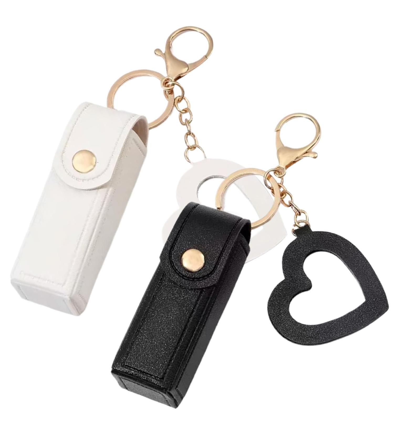 Buy Stylish Lipstick Holder & Case Set - 2PCS with Heart Mirror | Portable Lip Balm Keyring Sleeves - Perfect Gift for Women & Girls - Black & White - Buy Online on GoSupps.com