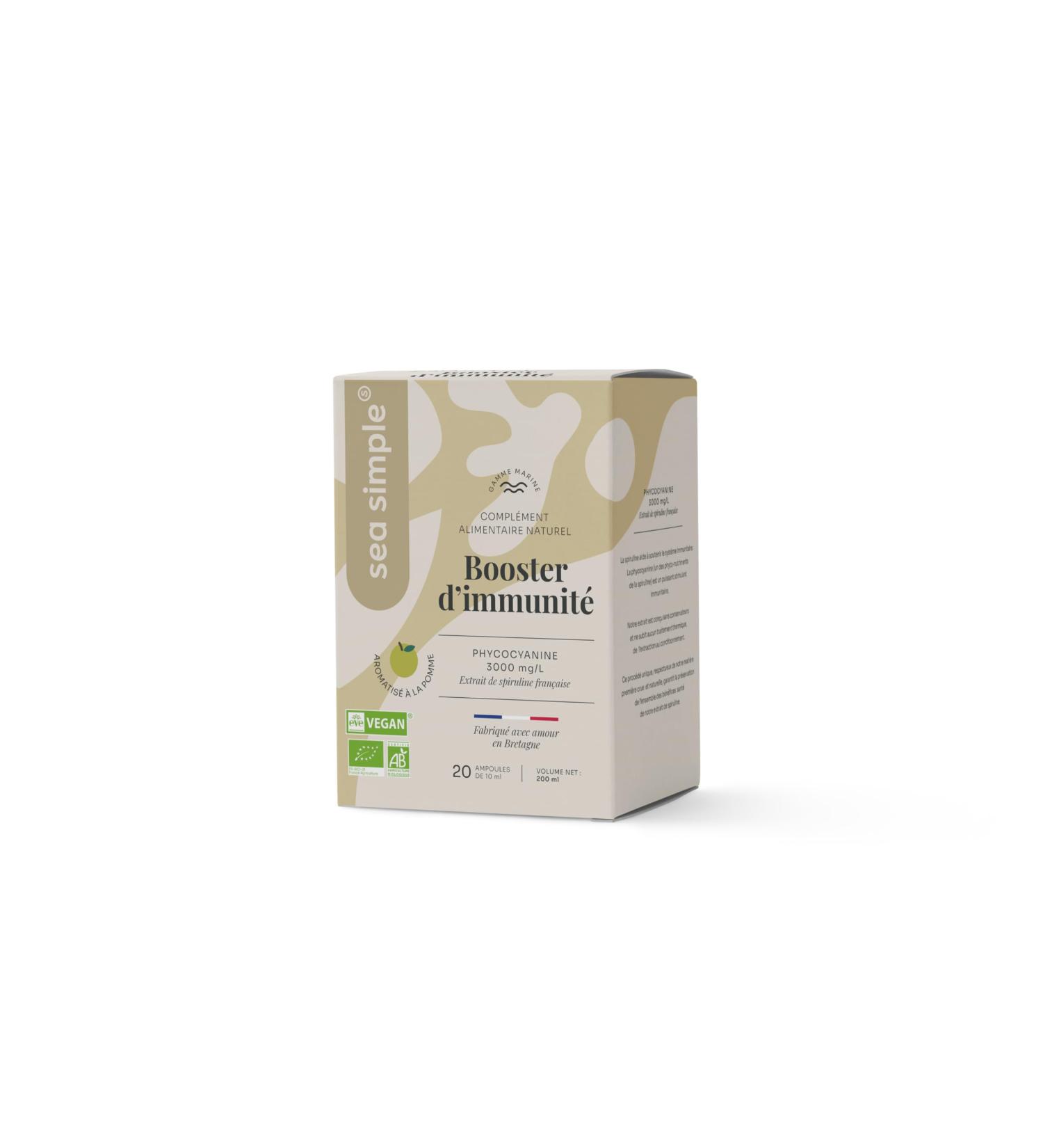 SEA SIMPLE - Liquid extract of organic spirulina titrated at 3 g/L - apple - ORIGIN FRANCE - 20 ampoules of 10 mL