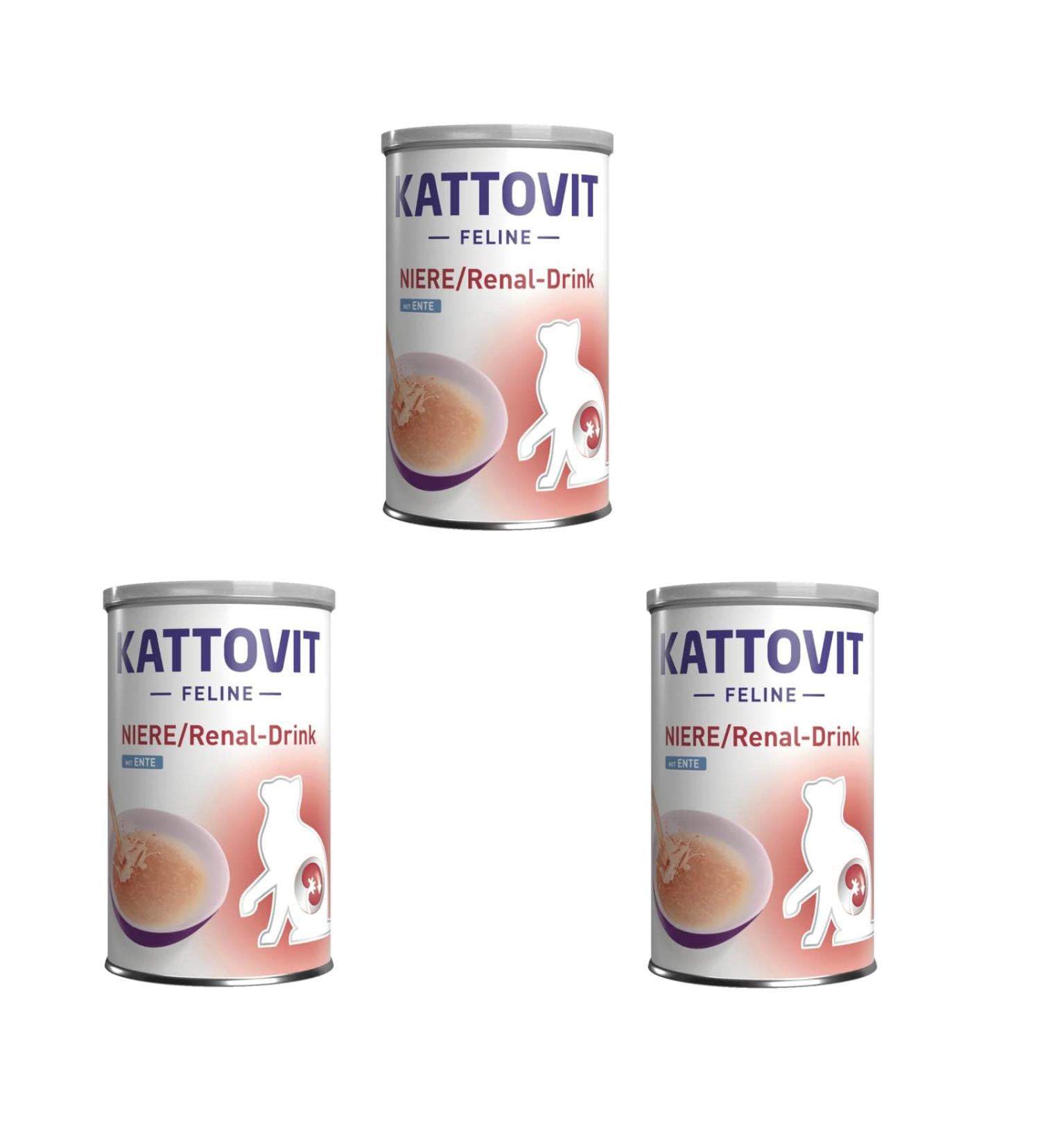 Kattovit Rein/renal Drink Duck | Pack of 3 | 3 x 135 ML | Complementary food for adult cats | Meat pieces with duck | to support renal function - Buy Online on GoSupps.com
