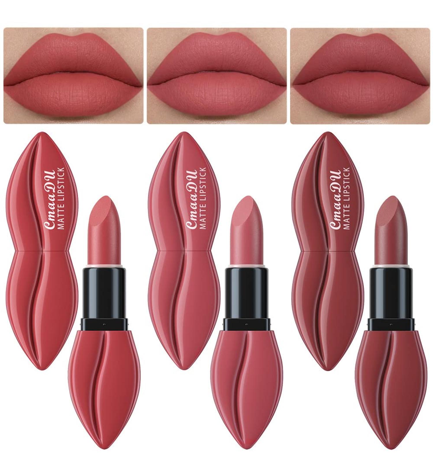 3Pcs Nude Pink Mauve Brown Matte Velvet Lipstick Set - Long Lasting Waterproof Smudge Proof 24-Hour Matte Lipstick - Lip Stain Makeup Set for Women - Buy Online on GoSupps.com