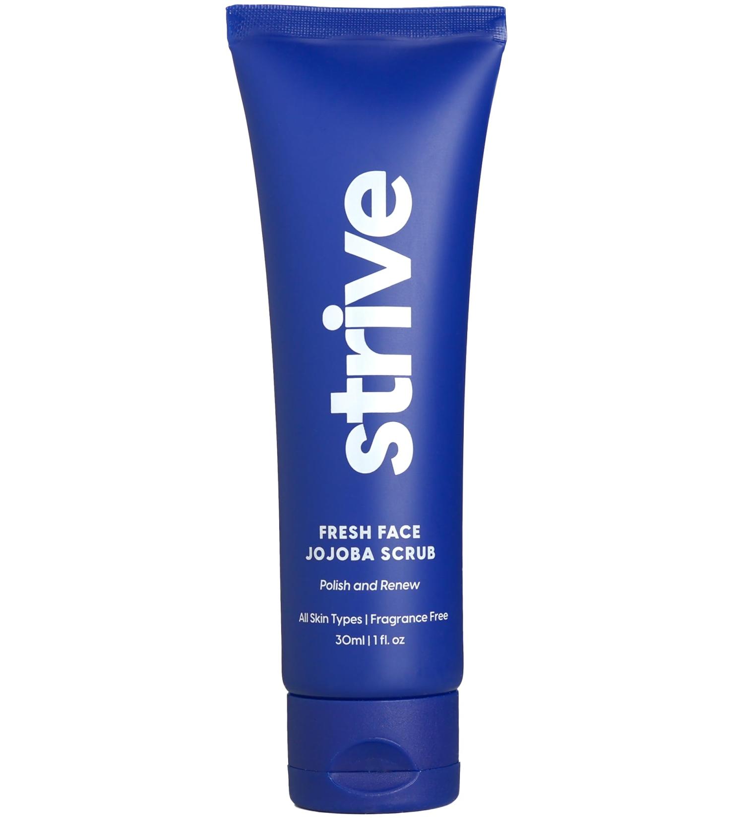 Strive Fresh Face Jojoba Scrub - Fragrance-Free Men's Face Scrub for Smooth Clear Skin | Aloe Vera Centella Asiatica Hyaluronic Acid & Niacinamide | 30 ML - All Skin Types - Buy Online on GoSupps.com