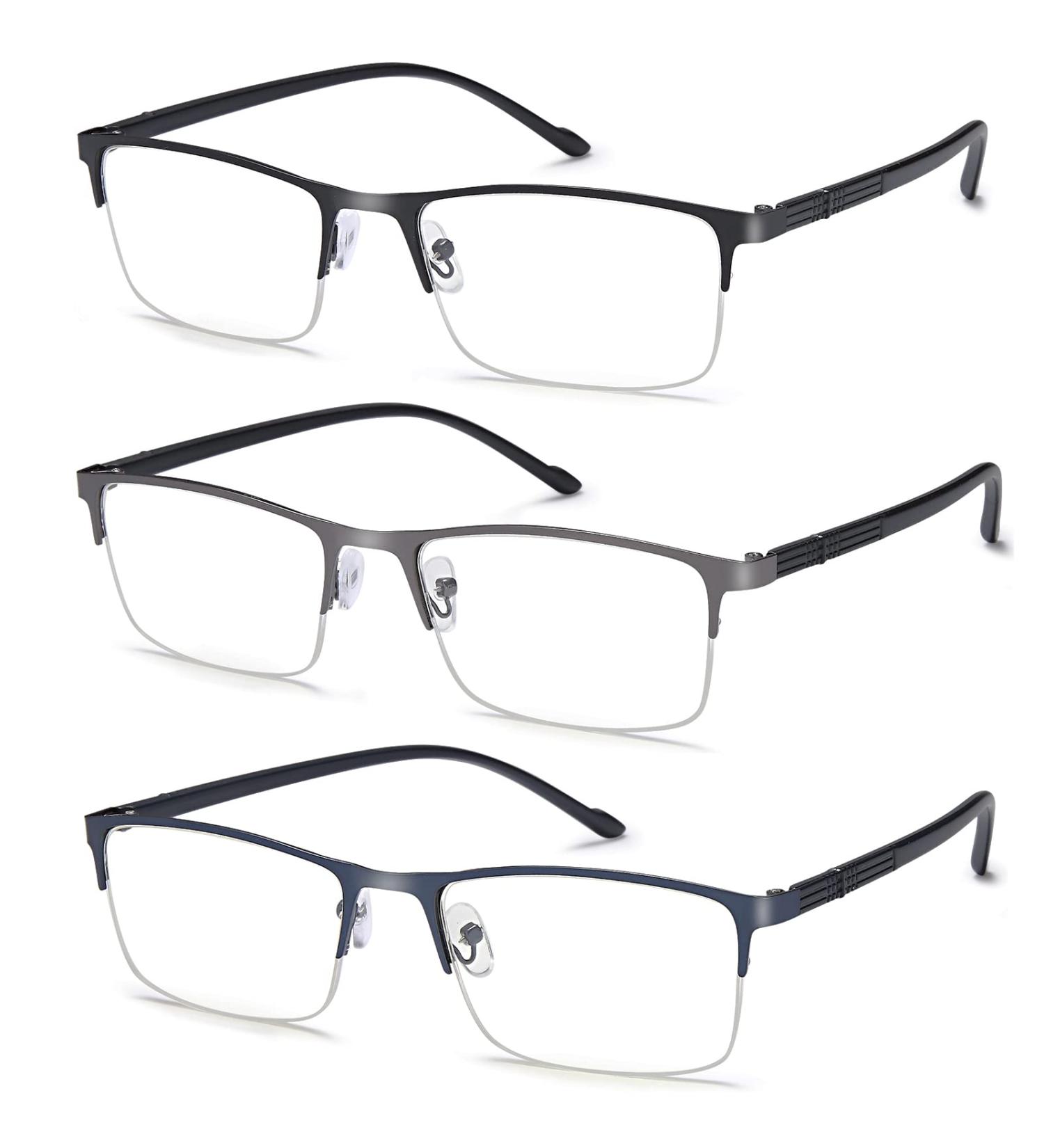 EYEURL 3 Pack Blue Light Blocking Reading Glasses for Men and Women - Rectangular Metal Half Frame Anti-Eyestrain Readers 1.25x - Buy Online on GoSupps.com