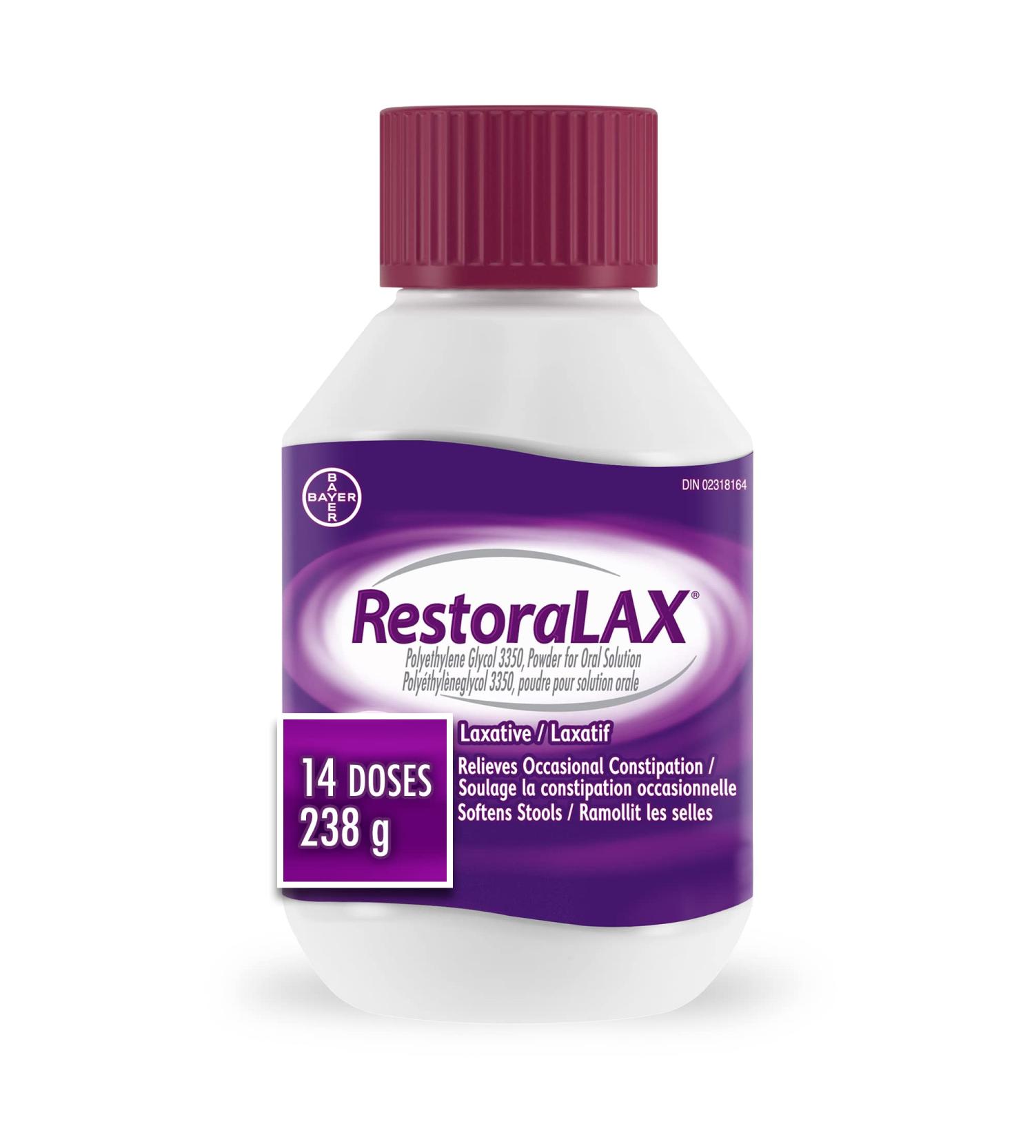RestoraLAX Powder Stool Softener Laxative - Laxatives For Constipation Effective Constipation Relief For Adults No Taste No Grit No Gas No Bloat No Cramps No Sudden Urge 14 Doses 238 Grams - Buy Online on GoSupps.com