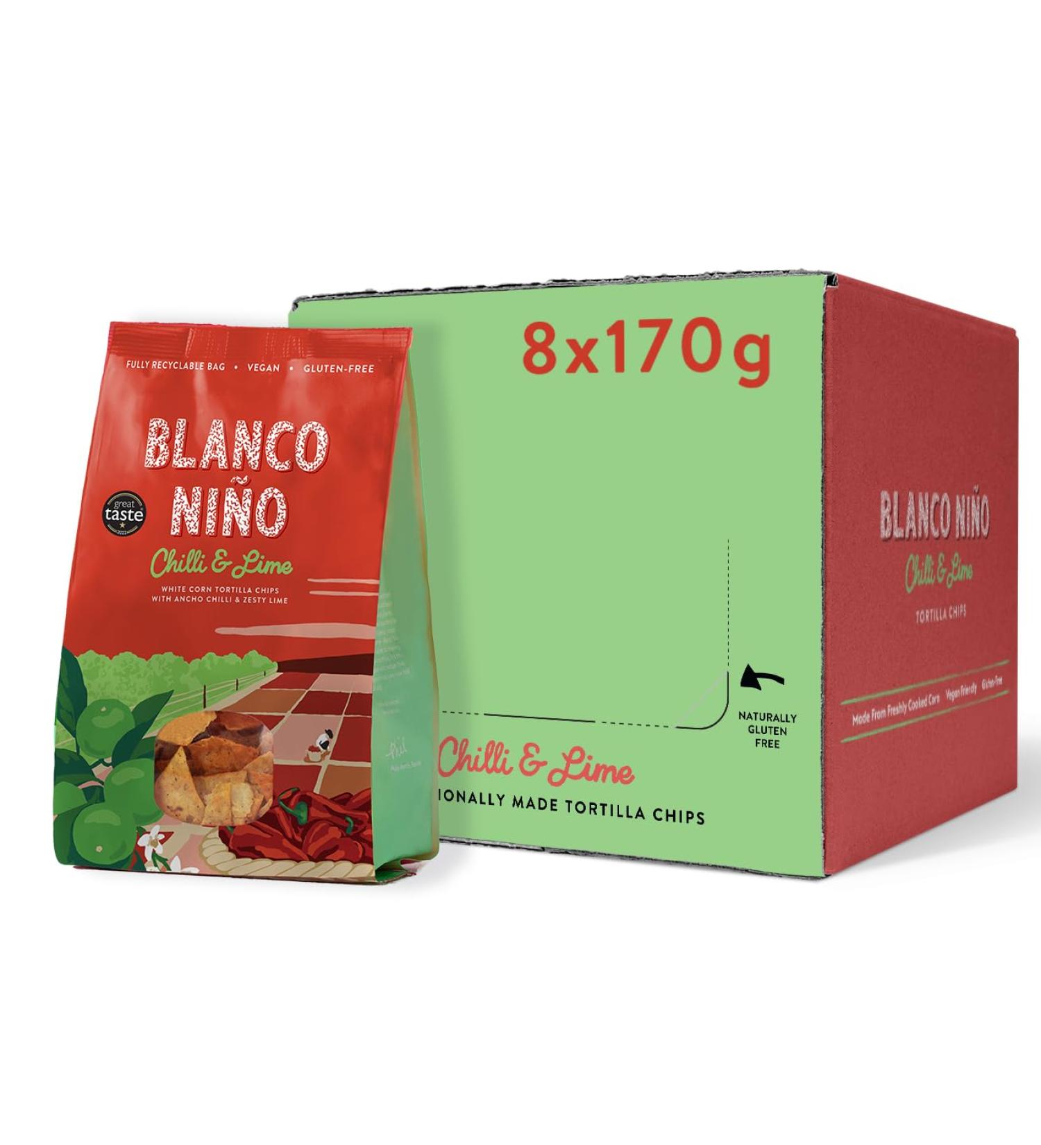 Blanco Ni o - Traditional Tortilla Chips - Chilli & Lime - 8 x 170g - Buy Online on GoSupps.com