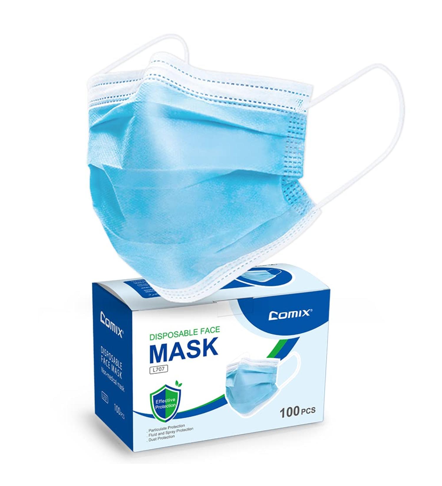 Comix Disposable Face Masks 3-Layer Adult Masks Pack of 100 Blue - Buy Online on GoSupps.com