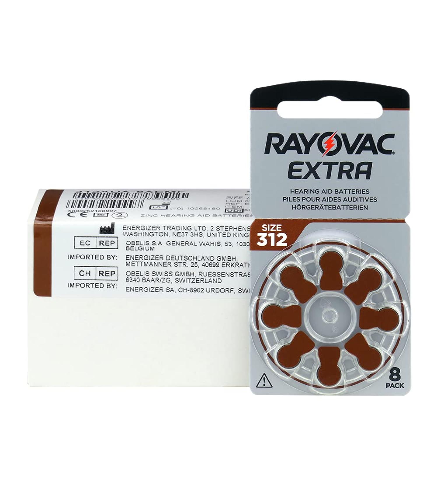 Rayovac Extra 312 80 pieces hearing aid batteries high performance zinc-air batteries 10 blister card brown 312AUX-8XEMF-10