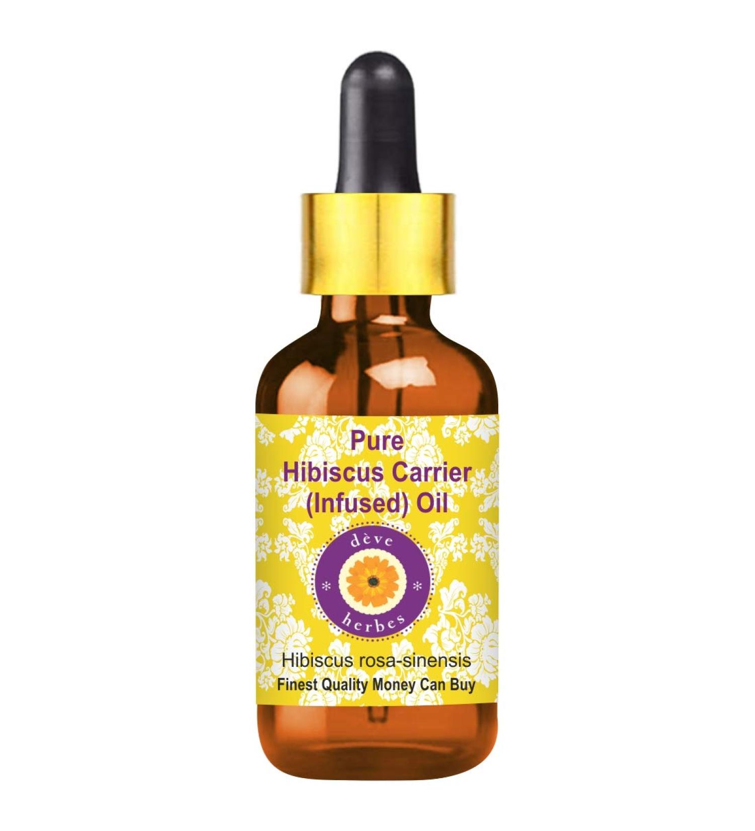 Pure Hibiscus Carrier Oil with Glass Dropper - 100ml | d ve herbes - Infused Hibiscus rosa-sinensis for Skincare & Haircare - Buy Online on GoSupps.com