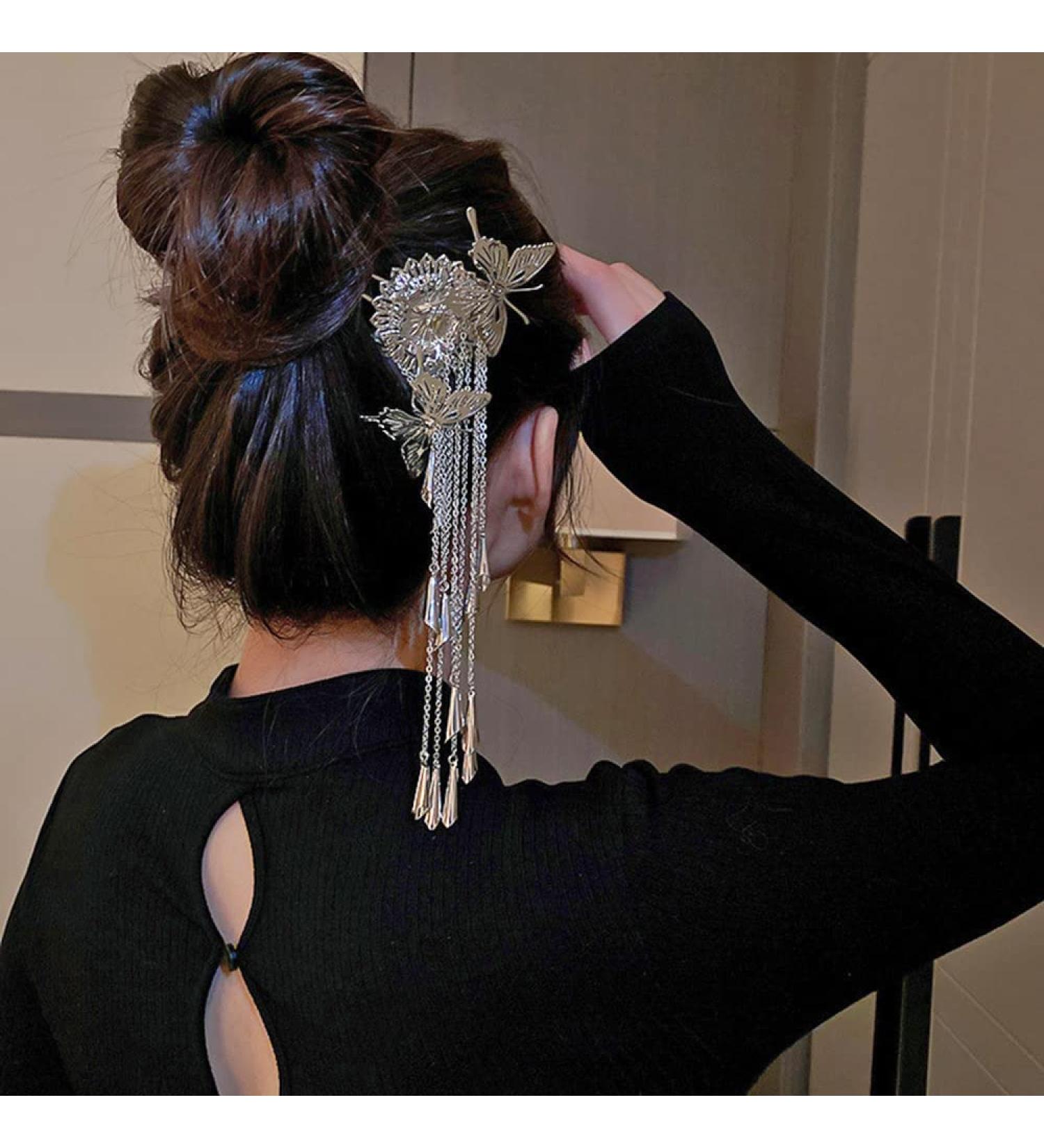 Jumwrit Butterfly Hair Stick with Silver Tassel - Chinese Hair Styling Accessory for Women and Girls - Buy Online on GoSupps.com