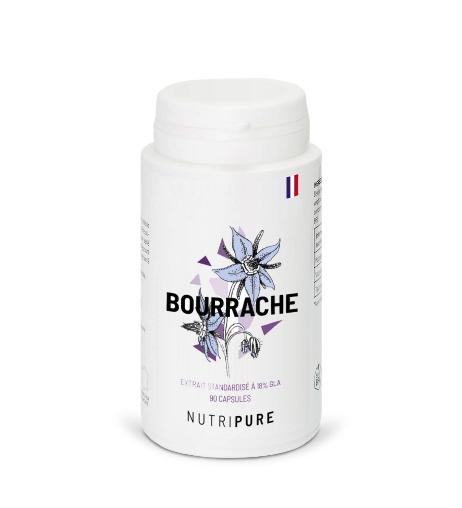Nutripure | Organic Borage Oil | Natural Hydration and Skin Flexibility | Cold Extracted Virgin Oil | Rich in Gamma Linolenic Fatty Acid | 90 Capsules 500mg | 1 Month | Made in France - Buy Online on GoSupps.com