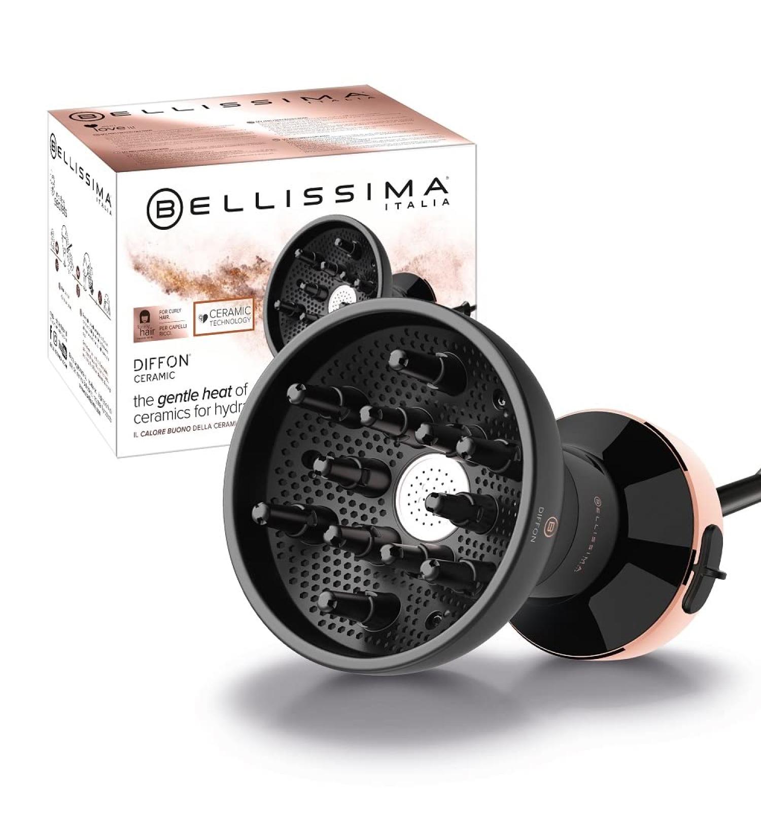 Bellissima Ceramic Diffon Hot Air Diffuser for Curly Hair | 2 Air/Temperature Combinations | Gentle Heat Technology | Frizz-Free Curls | 700W UK Plug | Black/Rosegold - Buy Online on GoSupps.com