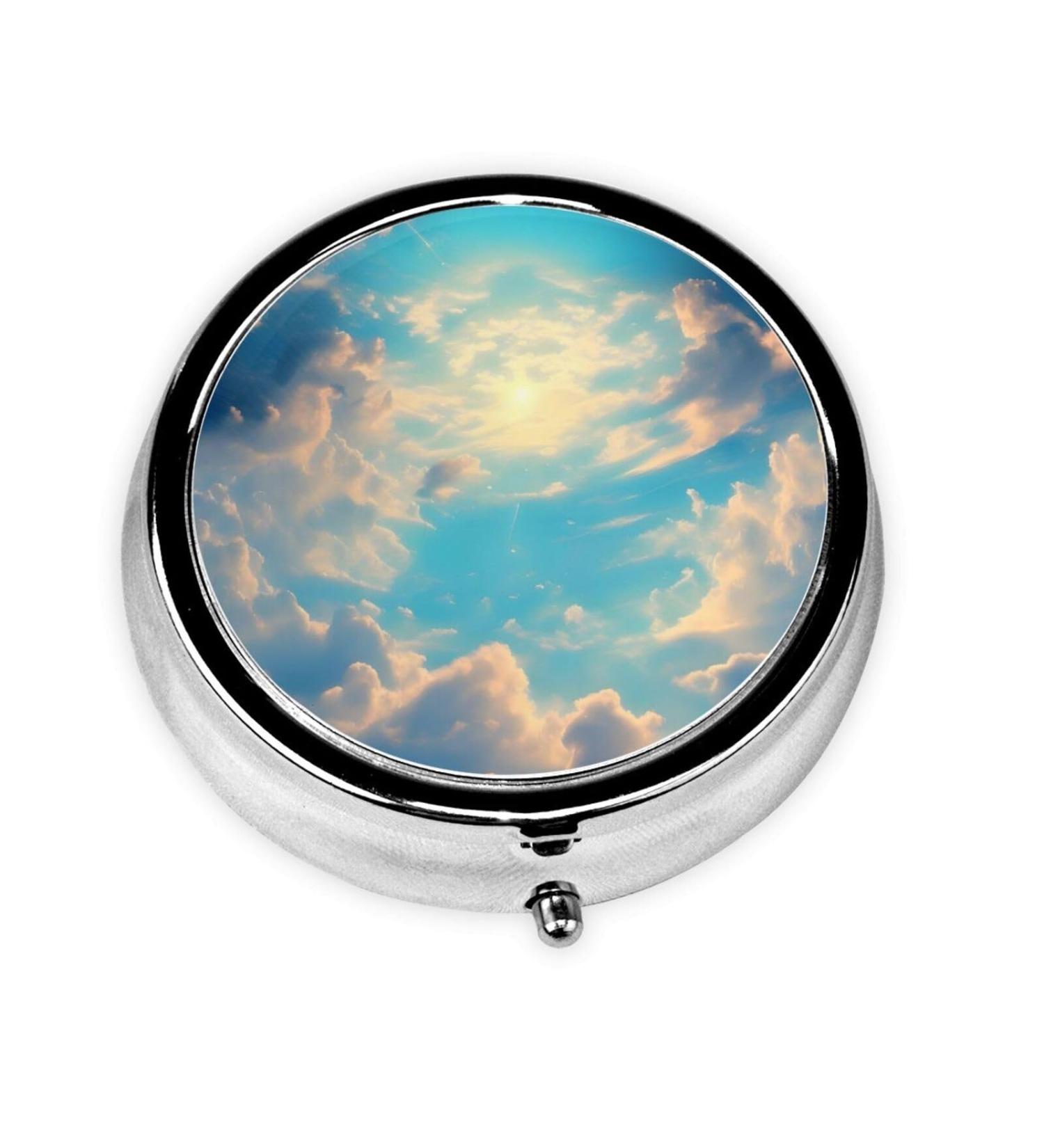 Cloudy Sky Round Pill Box - 3 Compartment Travel Organizer | Portable Pill Box for Easy Travel - Buy Online on GoSupps.com