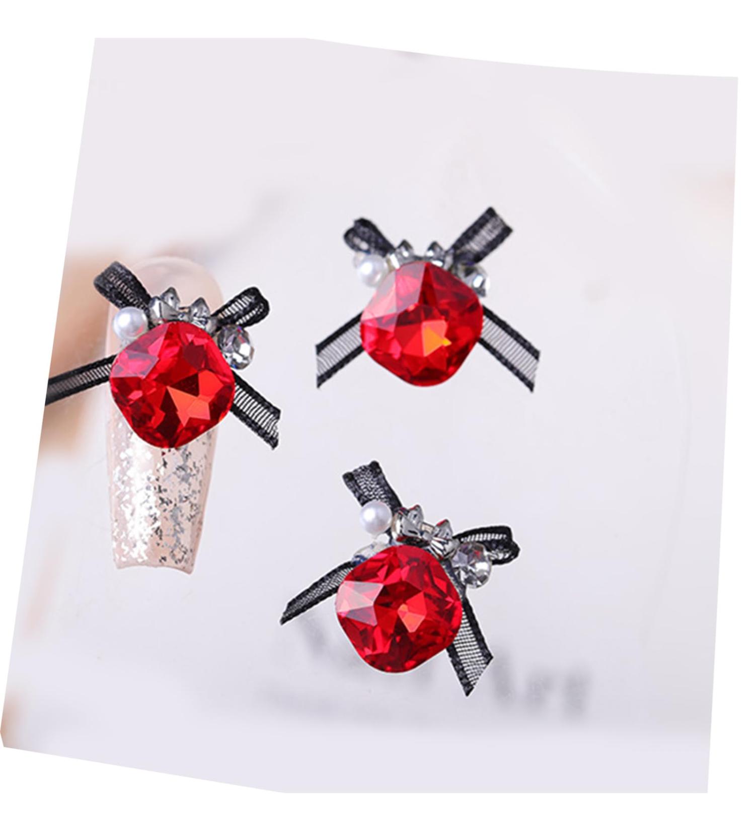 3pcs Nail Art With Rhinestones Organza Bowknot Fingernail Decoration For Salon Home Use Nail Accessories Kit - Buy Online on GoSupps.com