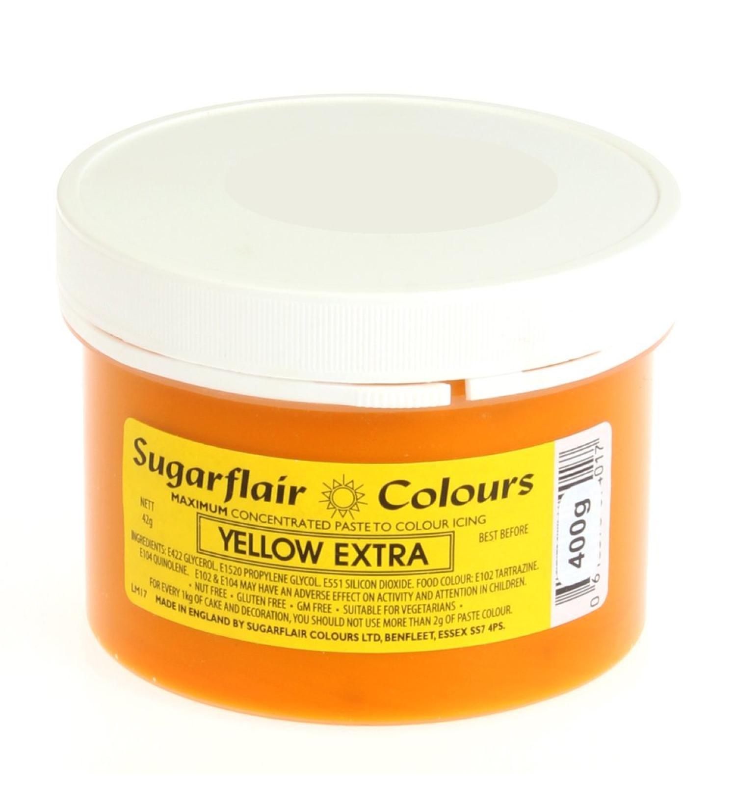 Sugarflair Yellow Extra Maximum Concentrated Food Colouring Paste for Use with Sugarpaste Flowerpaste Buttercream Royal Icing Cake Batter and more - 400g 400 g (Pack of 1) Yellow