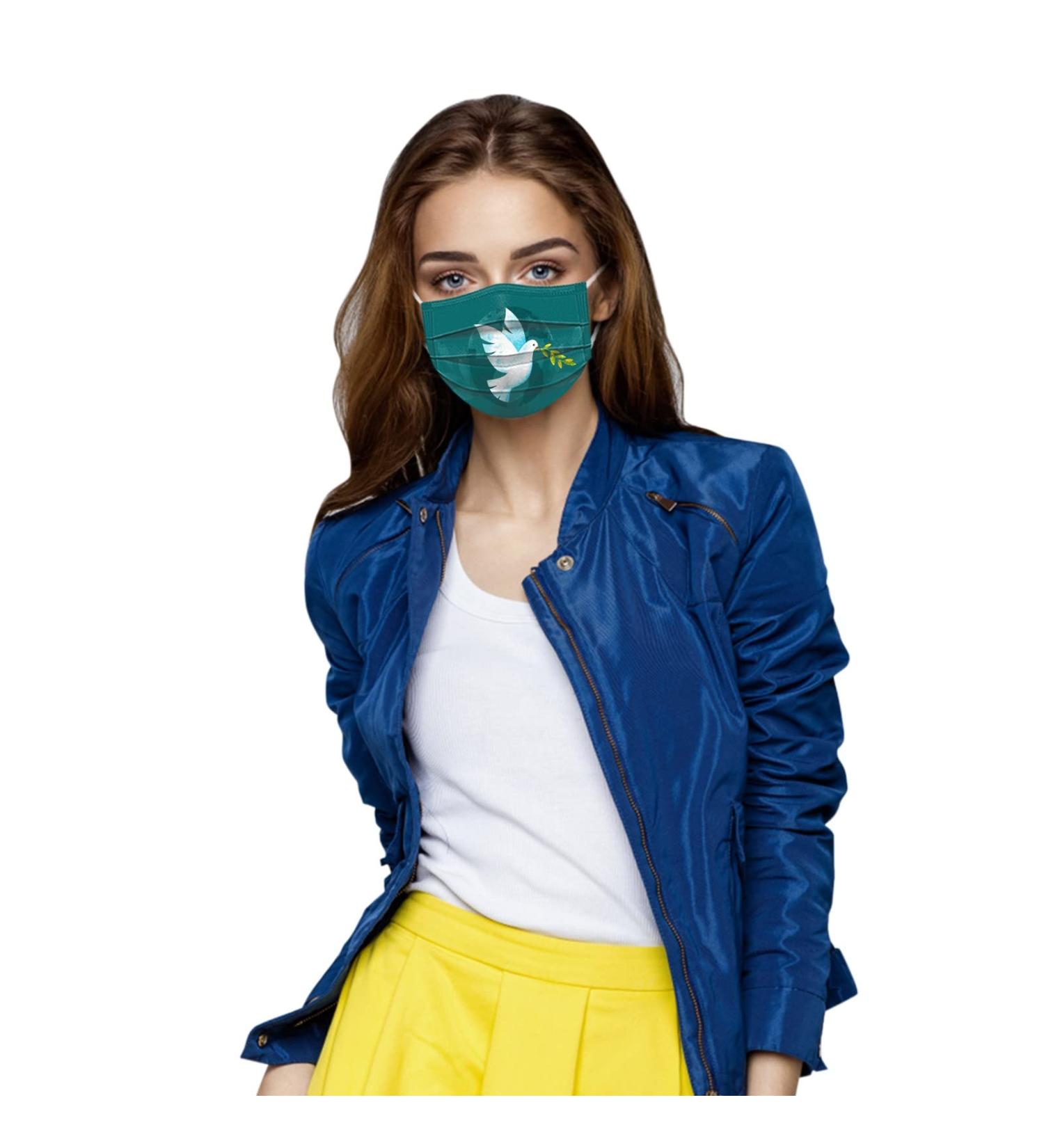 50pcs Colorful 3-Layer Mouth Protection with World Peace Pigeon Motif | Breathable Cloth Bandana for Men & Women - International Shipping - Buy Online on GoSupps.com