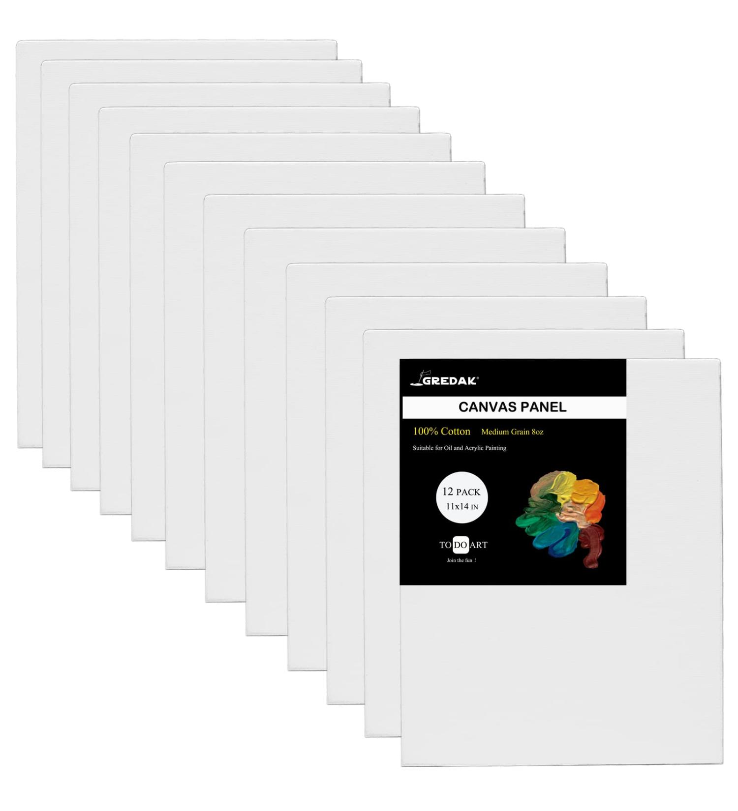 Gredak 100% Cotton Painting Canvas Panels - 12-Pack 11x14IN, Boards for Oil, Acrylic, Gouache, Watercolors - Buy Online on GoSupps.com