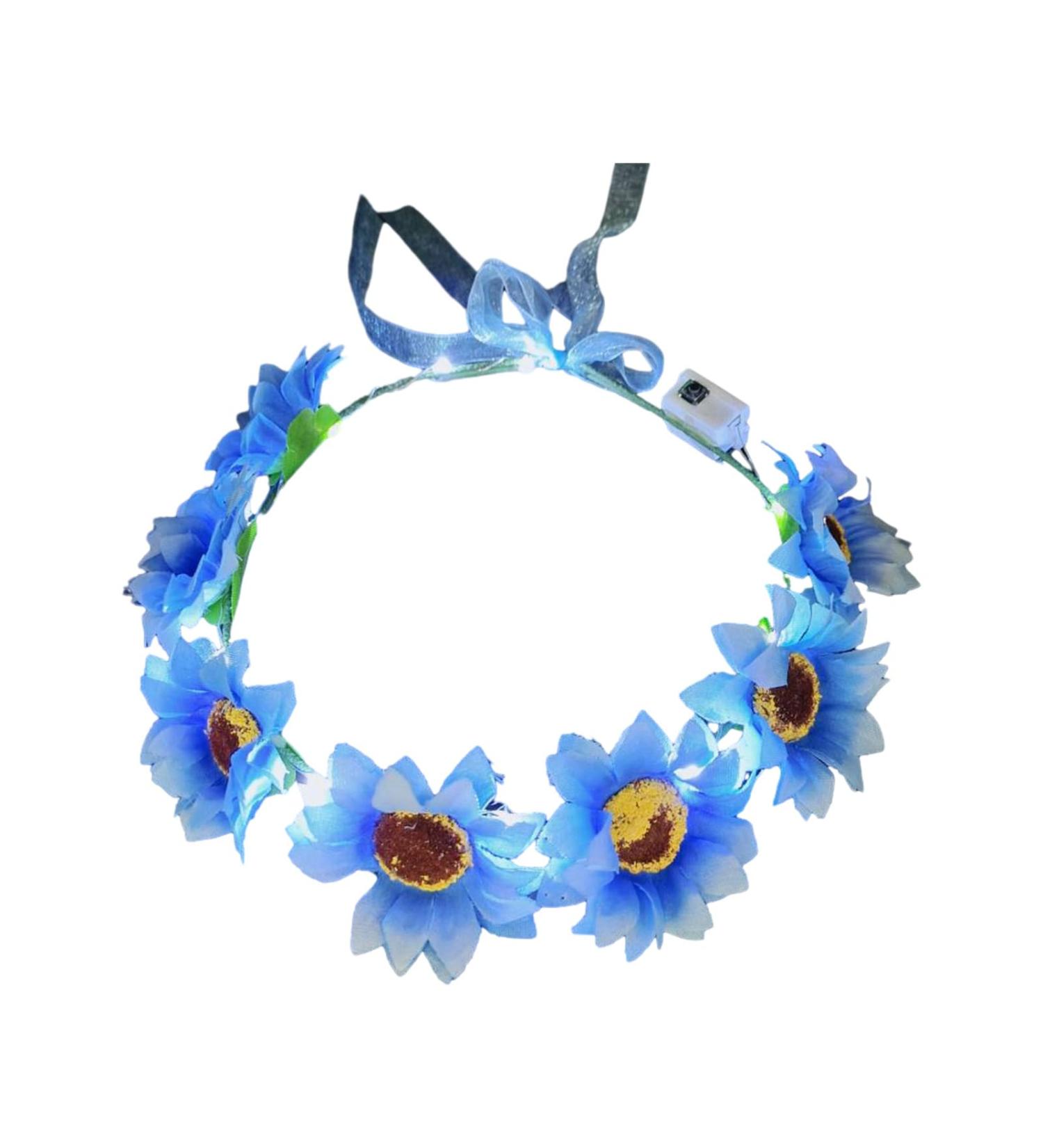 amangul LED Flower Garland Headband Bohemian Light Up Crown Headpiece Sunflower Garland Hairband Women Wedding Party Accessories(Blue) - Buy Online on GoSupps.com