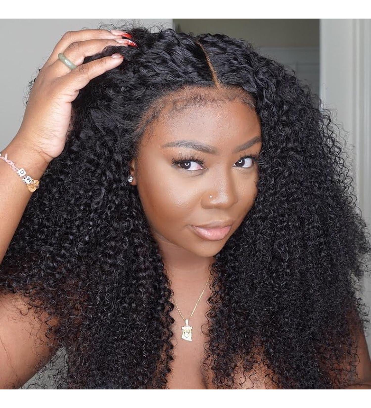 22 Inch Brazilian Virgin Kinky Curly Lace Front Wig - 150% Density, Pre-Plucked with Baby Hair - Natural Black 180 Density - for Black Women - MSGEM - Buy Online on GoSupps.com