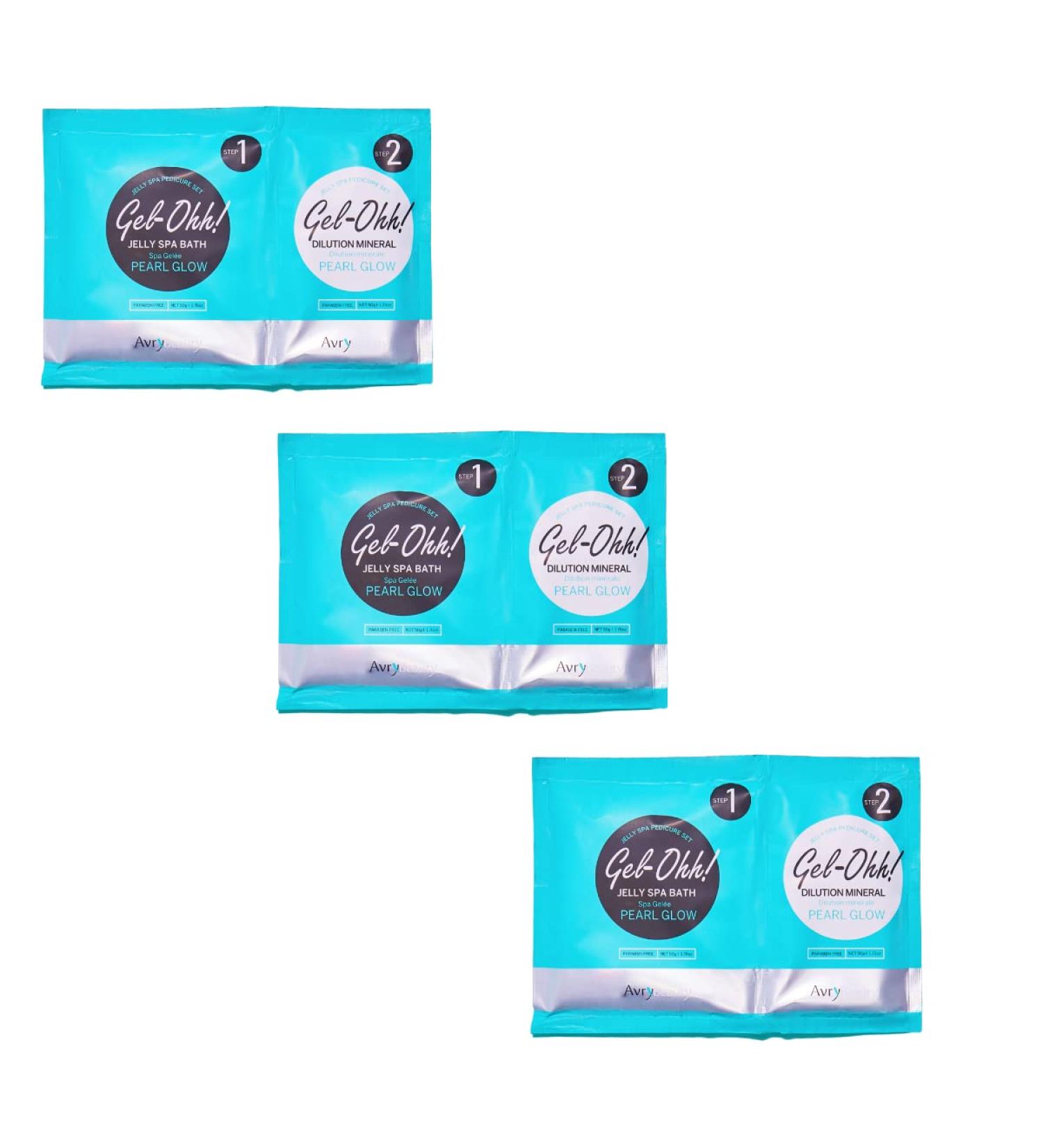 AVRYBEAUTY Gel-Ohh Jelly Spa Bath 3 pack, Pearl Glow, Clean Scented, Aloe Infused, Jelly Pedicure, Salon Services, Pedicure, Salon Pedi, Relaxation, Heat & Aroma Therapy, Foot Care