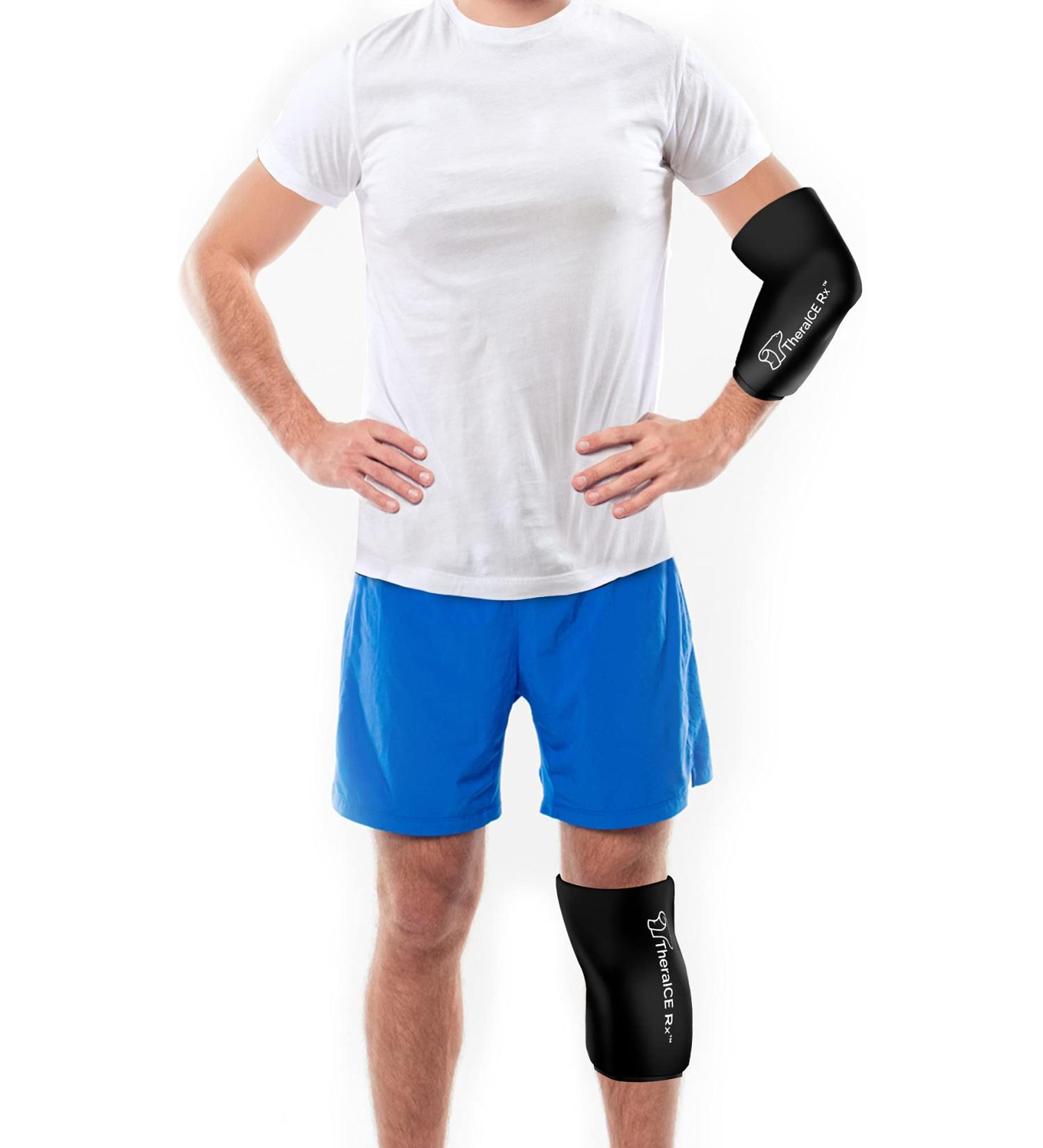 TheraICE Rx Medium Black Knee Elbow Ice Pack Compression Sleeve - Reusable Gel Cold Wrap for Meniscus ACL MCL Bursitis Pain Relief - Buy Online on GoSupps.com