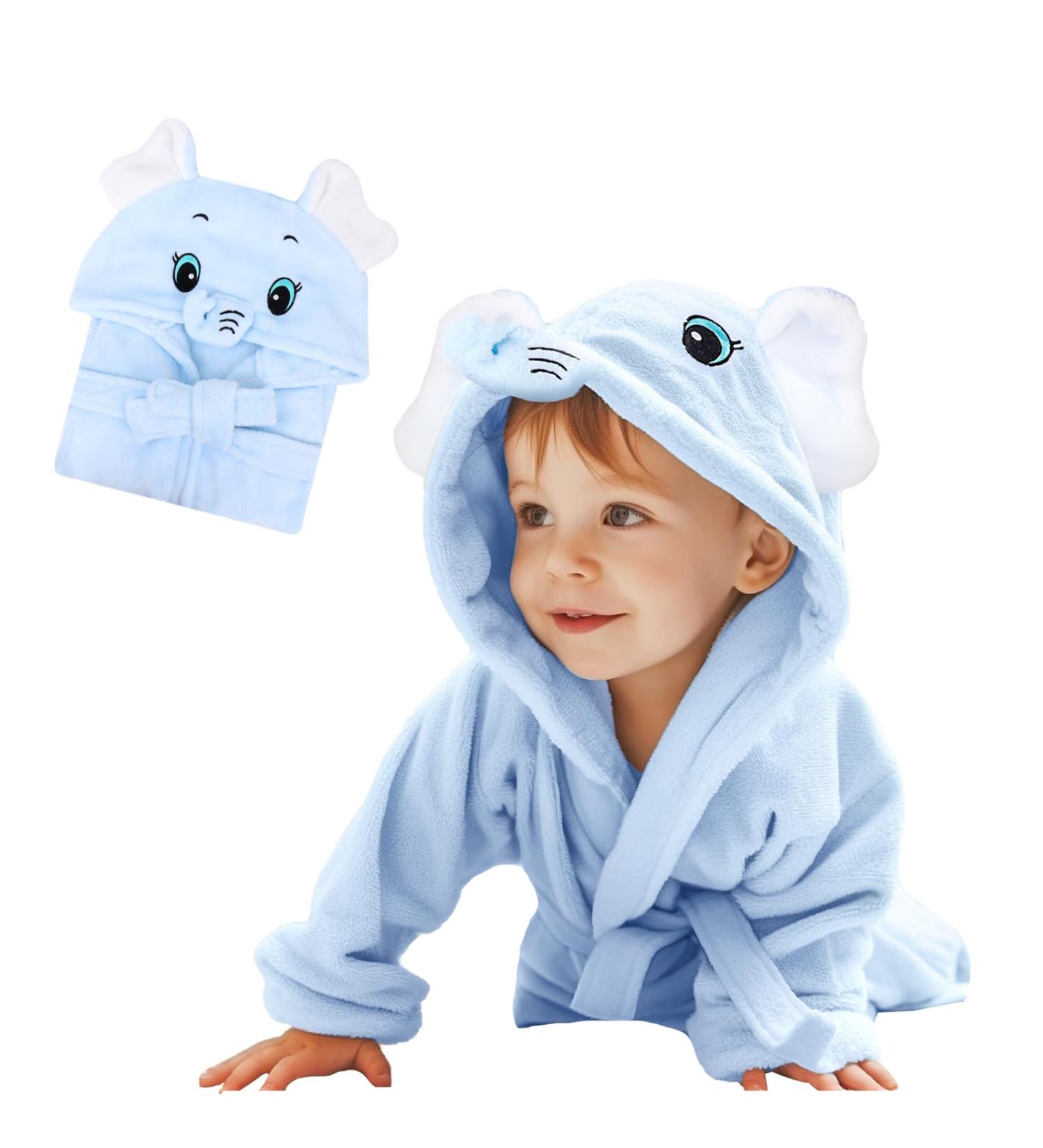Wytbaby Soft Flannel Baby Bathrobe with Hood | Quick Dry Childrens Robe | Blue Elephant - 12-24 Months - Buy Online on GoSupps.com