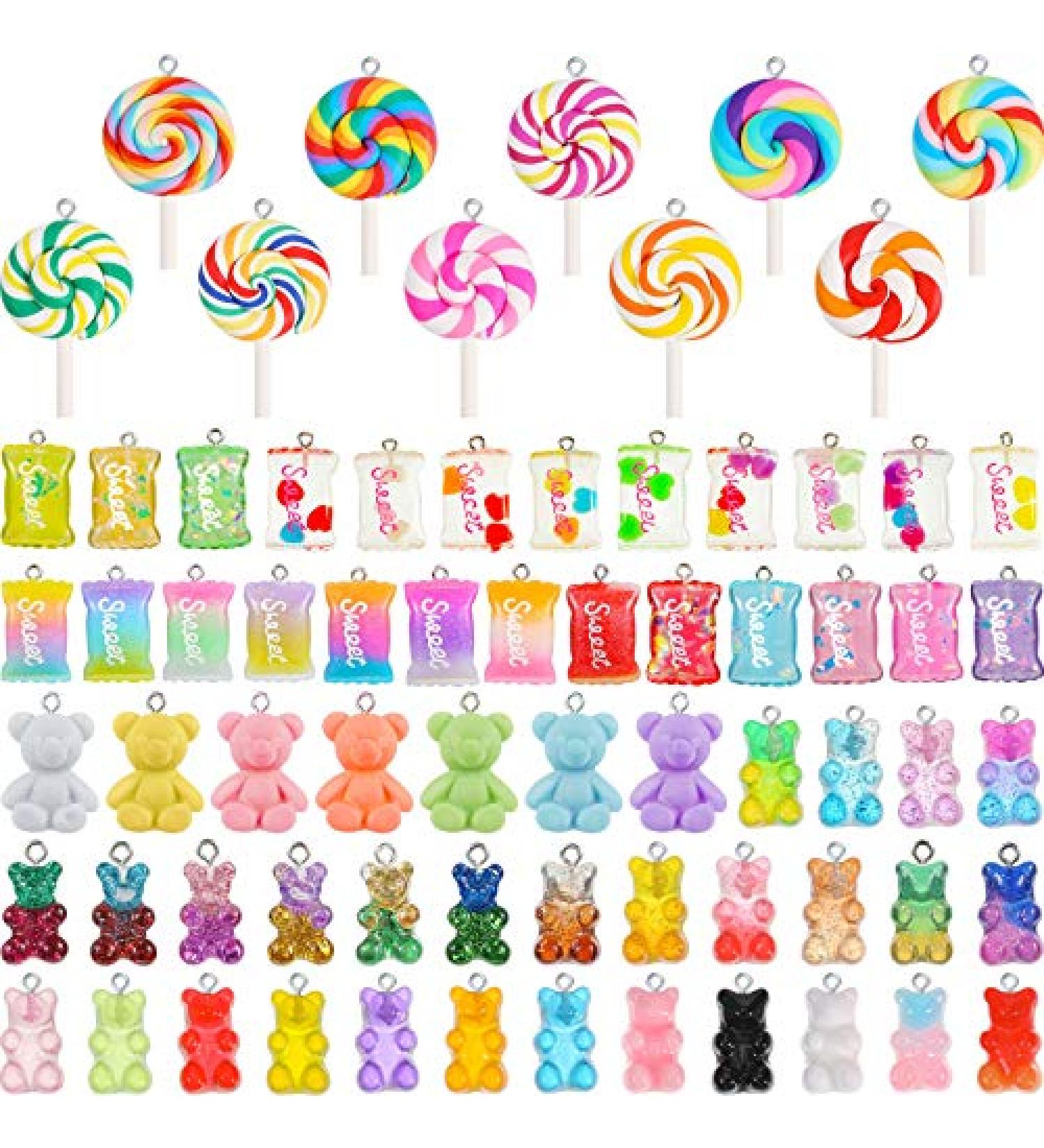 Hicarer 70 Pieces Colorful Candy Pendant Charms for DIY Jewelry Making - Gummy Bears, Lollipops, Polymer Clay and Resin Charms for Keychains, Necklaces, Bracelets, Earrings - Buy Online on GoSupps.com