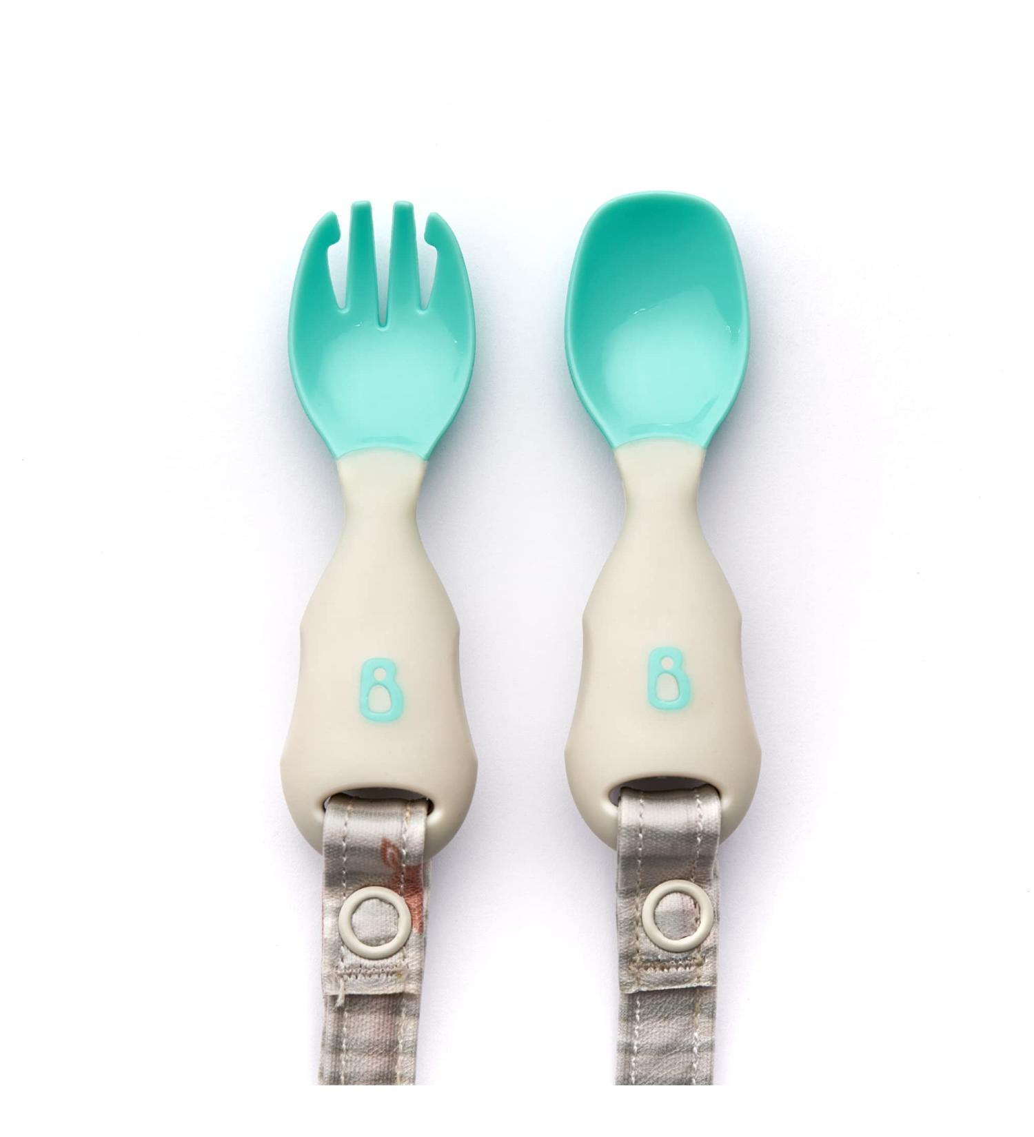 BIBaDO - Handi Toddler Cutlery Set Food Safe Baby Cutlery Toddler Fork and Spoon Set Toddler Eating Utensils for Babies 6 Months and Up Also Attaches to BIBaDO Coverall Bib - Woodland Friends - Buy Online on GoSupps.com