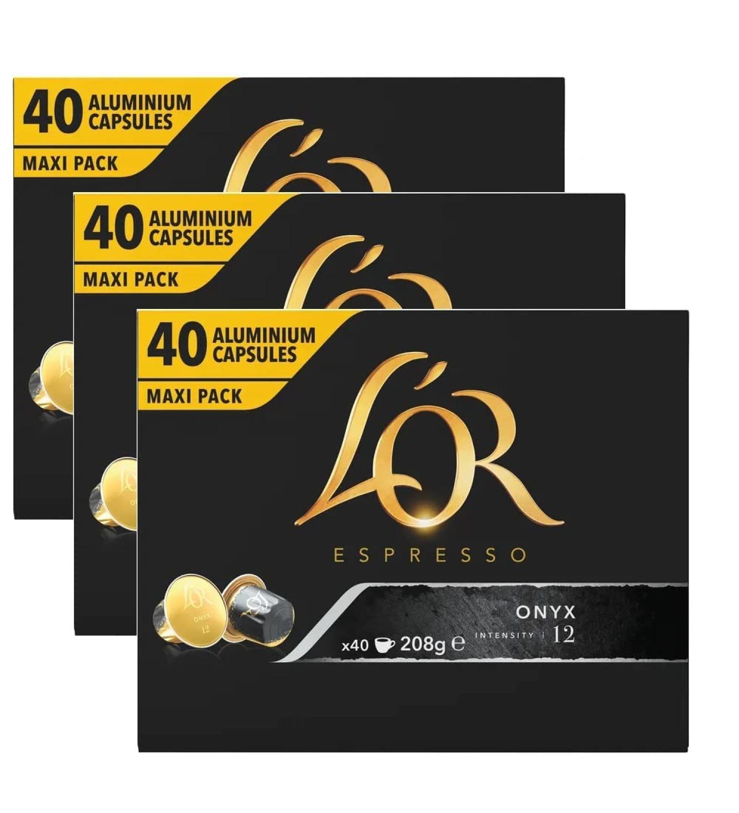 L'Or Espresso Coffee Onyx Intensity 12 - Nespresso* Compatible Aluminium Coffee Capsules - 3 Packs of 40 Capsules (120 Drinks) Oak Licorice 1 count (Pack of 120)