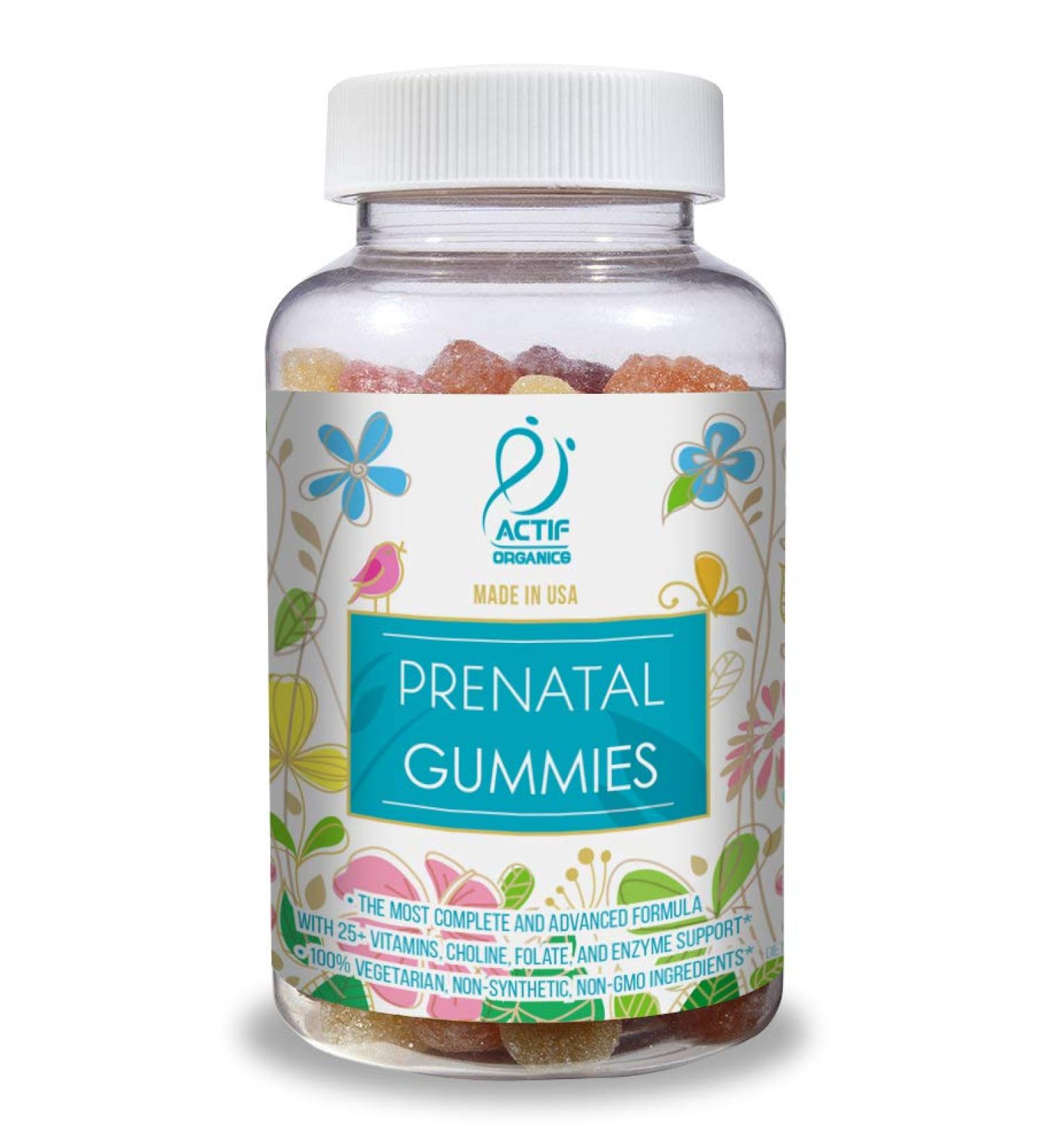 Actif Prenatal Gummies with 25+ Organic Vitamins and Organic Herbal Blend - Non-GMO 100% Vegetarian 90 Count Made in USA - Buy Online on GoSupps.com
