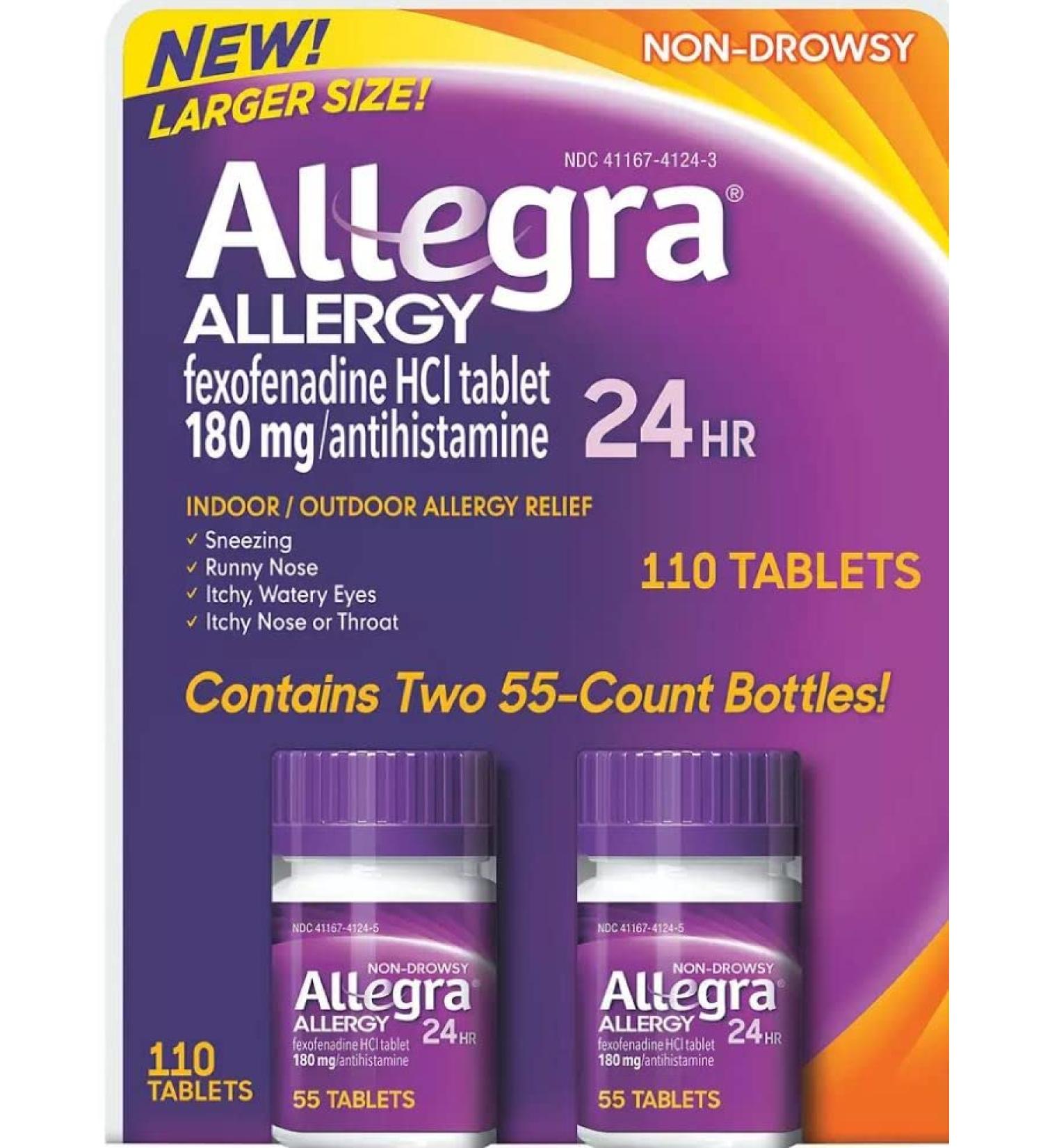 Allegra 24 Hour Indoor and Outdoor Allergy Relief 180mg 55 Tablets Pack of 2 (110 ct.) - Buy Online on GoSupps.com