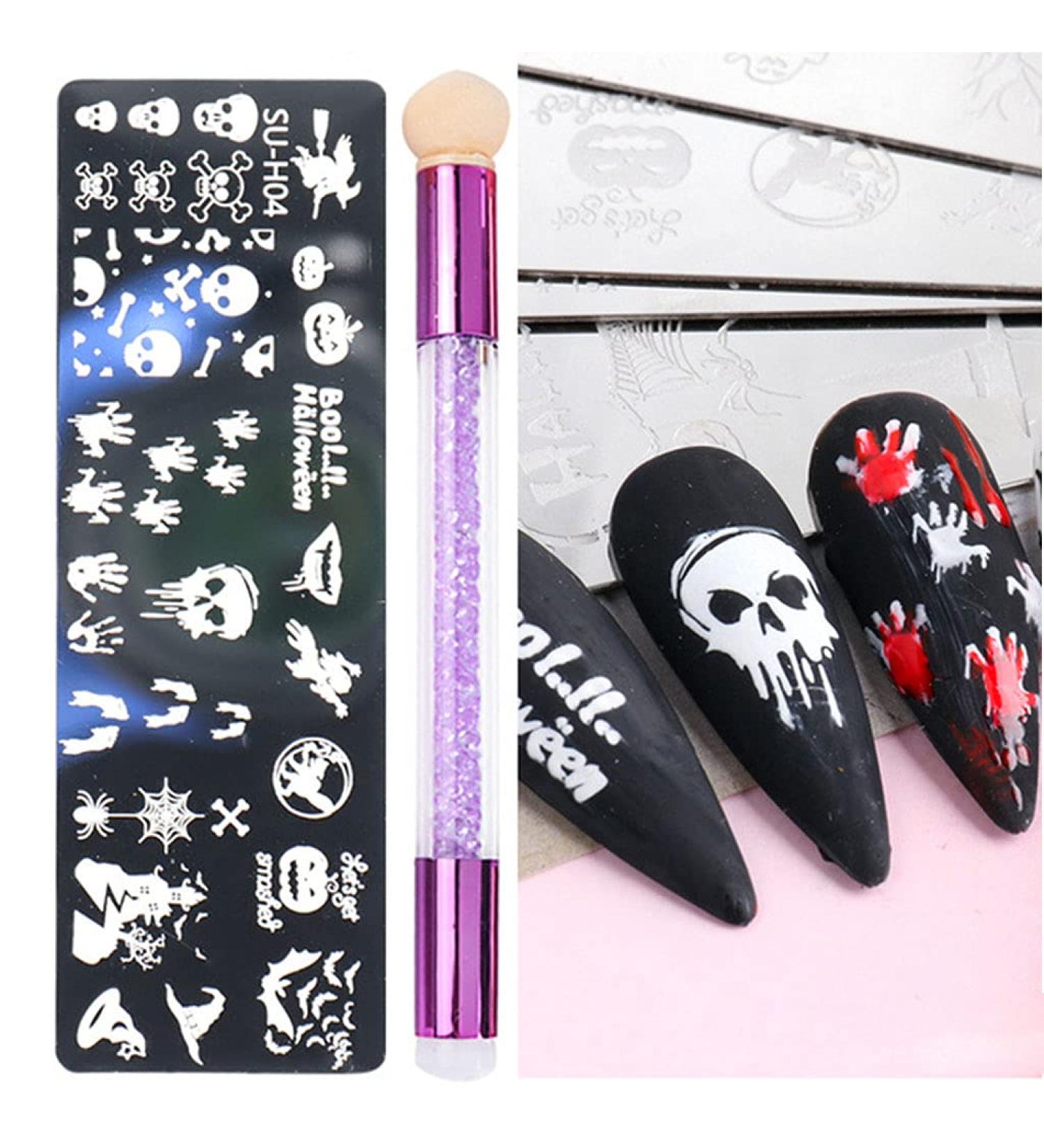 HealthGuo Nail Art Stamping Plate Kit - Halloween Pumpkin & Bat Designs - Perfect for Creative Nail Polish Stamping - Buy Online on GoSupps.com