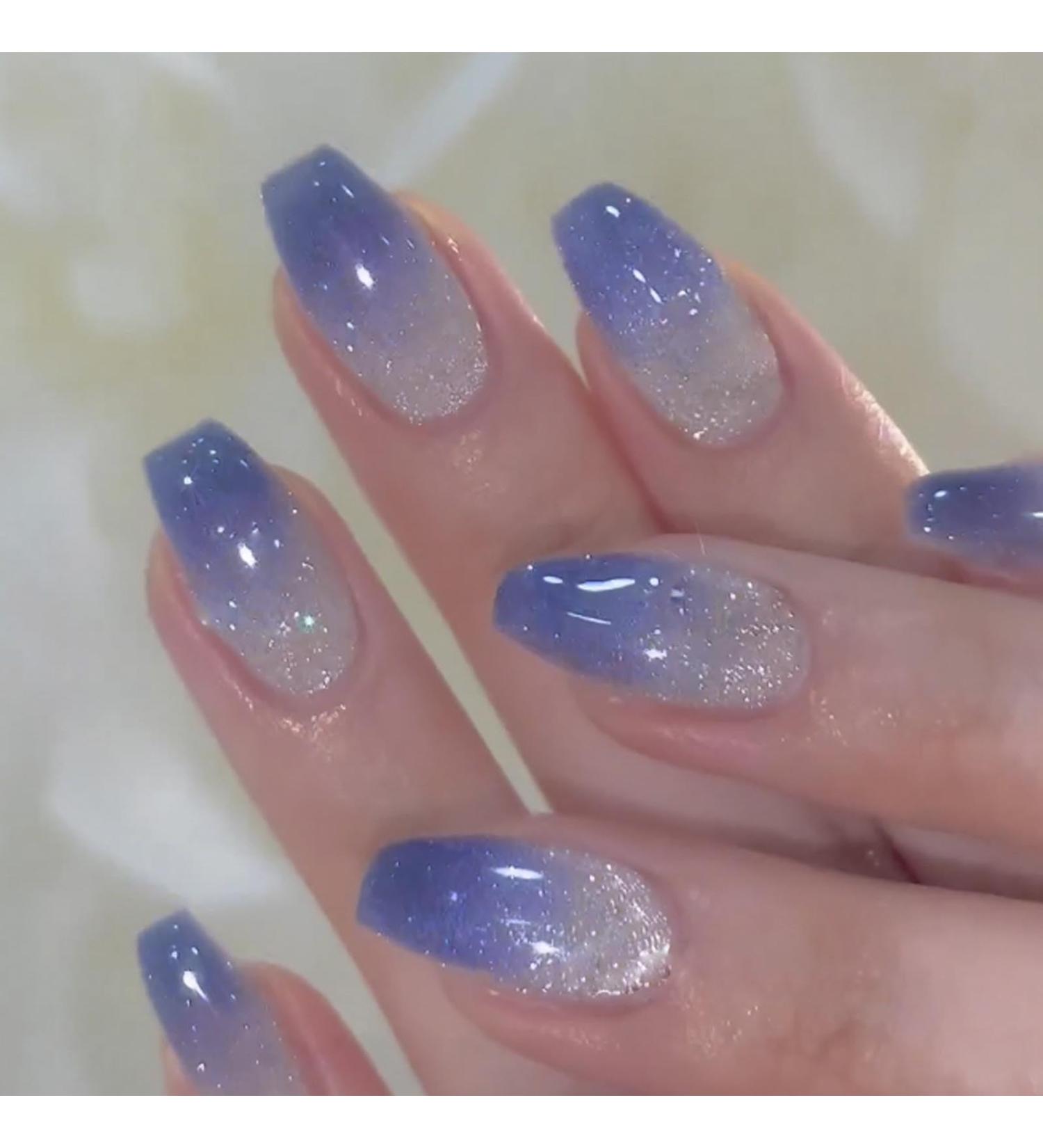 Buy Hkanlre Bling Coffin Press on Nails - Full Cover Medium Gradient False Nails for Women & Girls - 24PCS Blue Gradient Bling - Buy Online on GoSupps.com