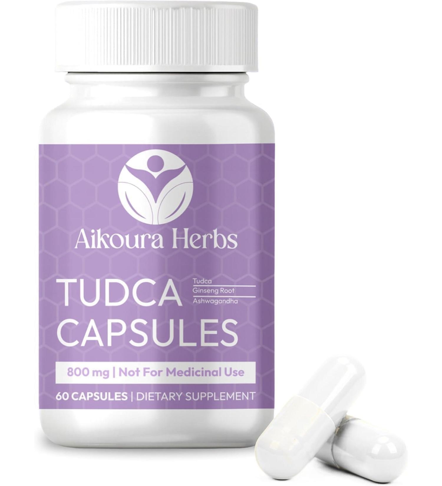 AIKOURA HERBS Tudca Capsules Natural Liver Support Supplement 800mg 60 Veg Capsules with Ginseng Ashwagandha & Milk Thistle - Buy Online on GoSupps.com