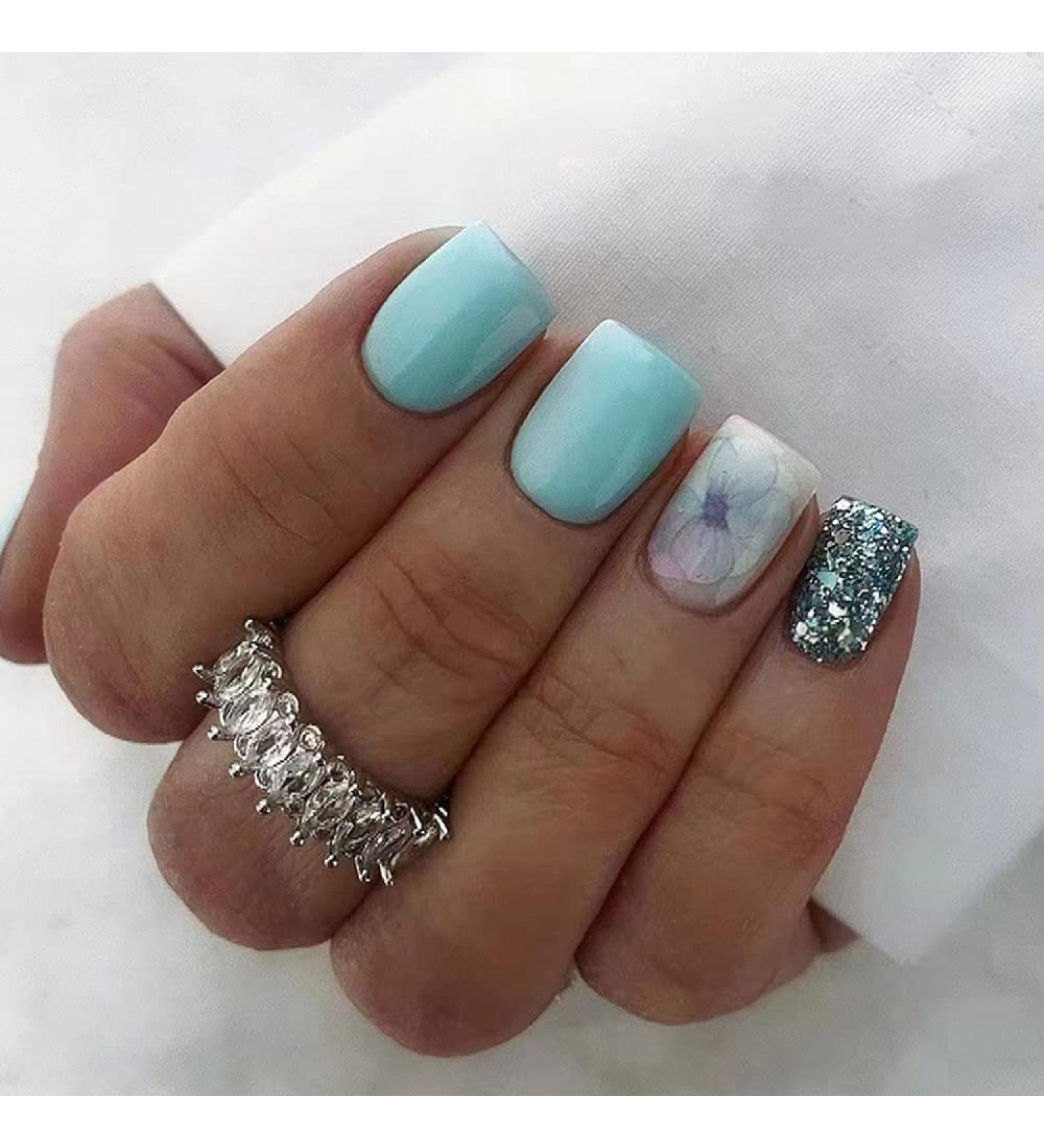 GORS Summer Light Blue Press on Nails - Medium Square 24Pcs/Set - Buy Online on GoSupps.com