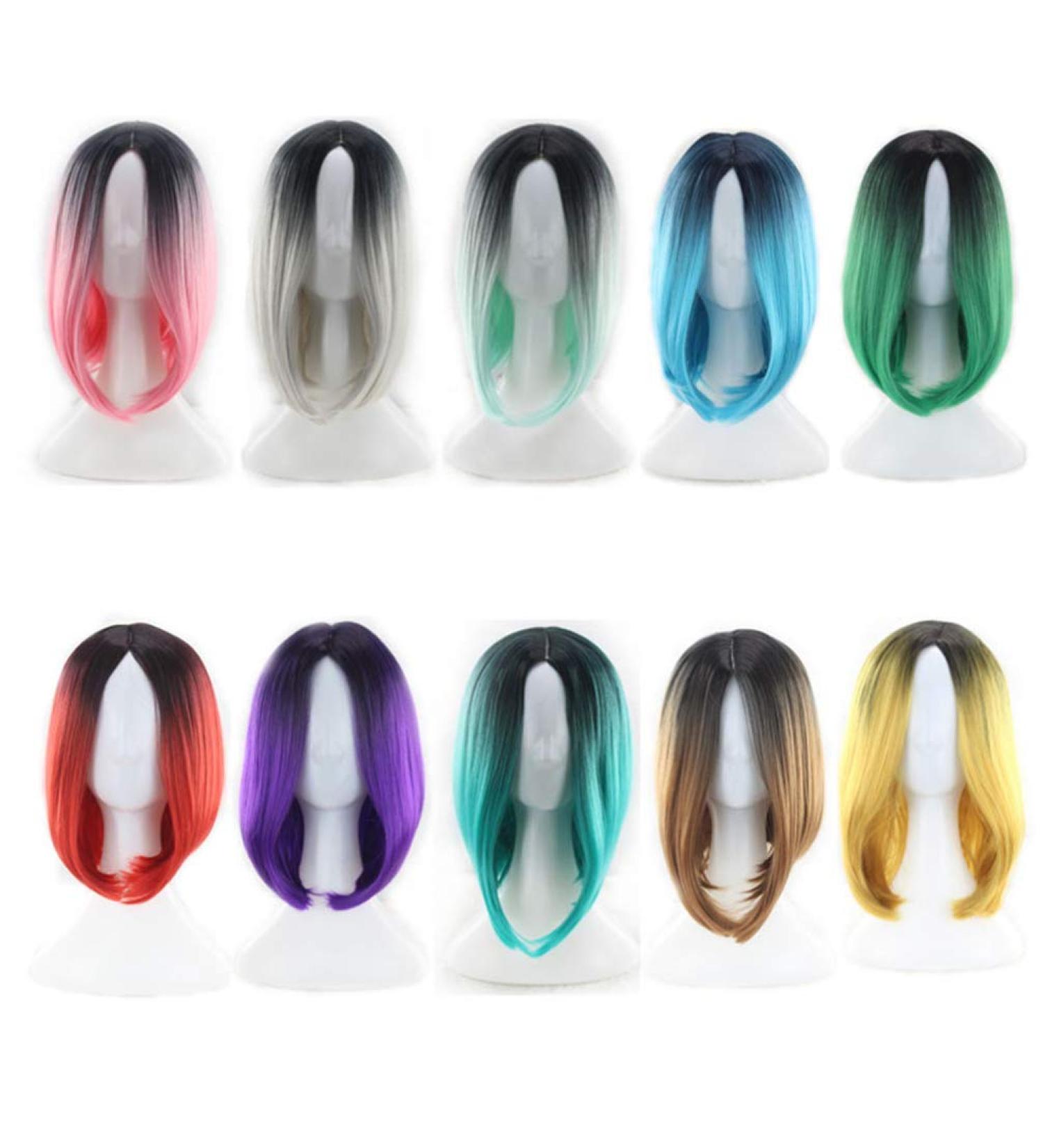 Healvian 1pc Gradient Color Cosplay Wig Synthetic Hair Wig Straight Short Wigs Fancy Dress Wigs Party Accessories 35.00X55.00X0.30CM Red - Buy Online on GoSupps.com