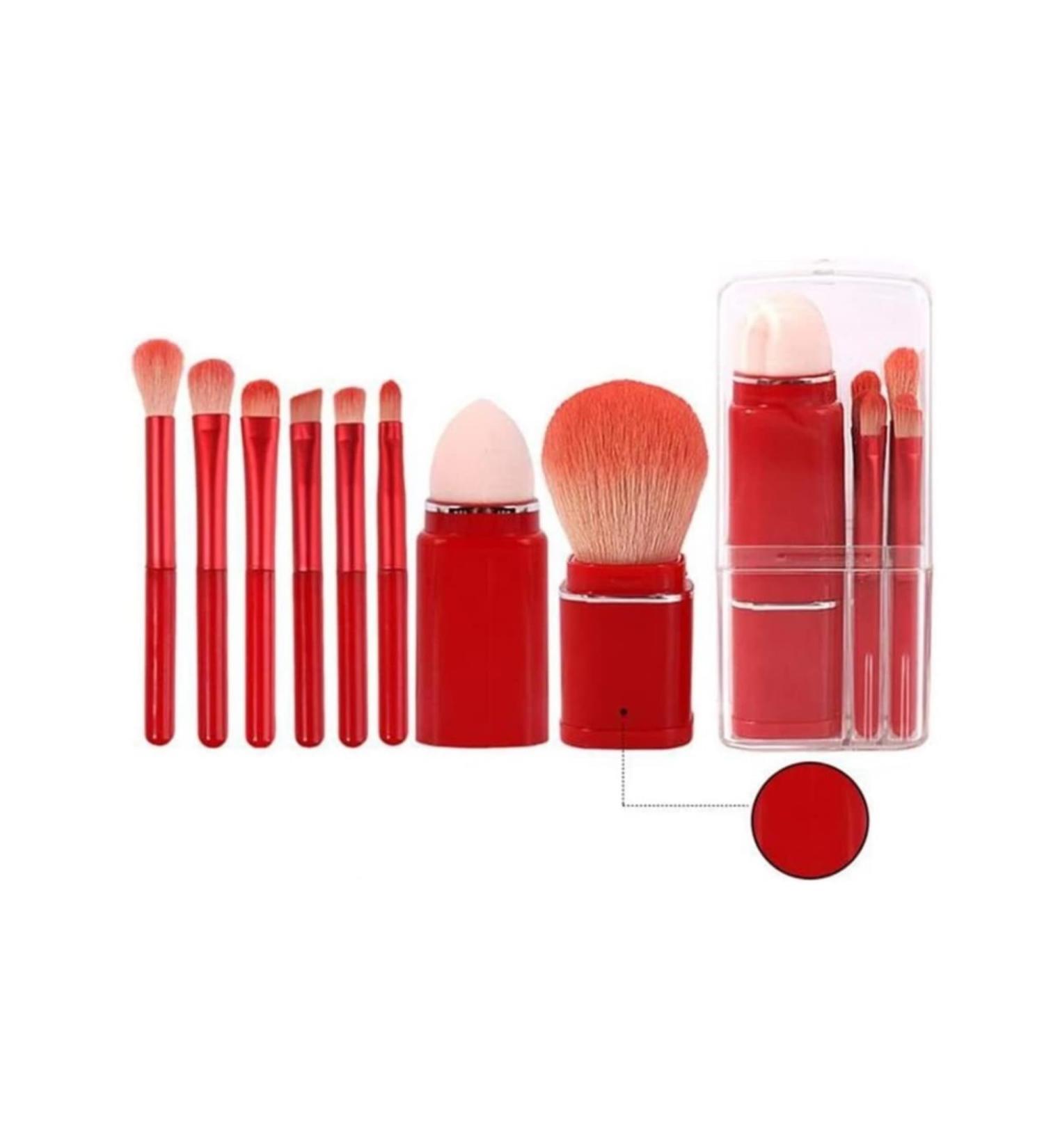 Portable Red Makeup Brush Set with Transparent Storage Box - Lightweight & Functional Brush Sets for Travel - Buy Online on GoSupps.com