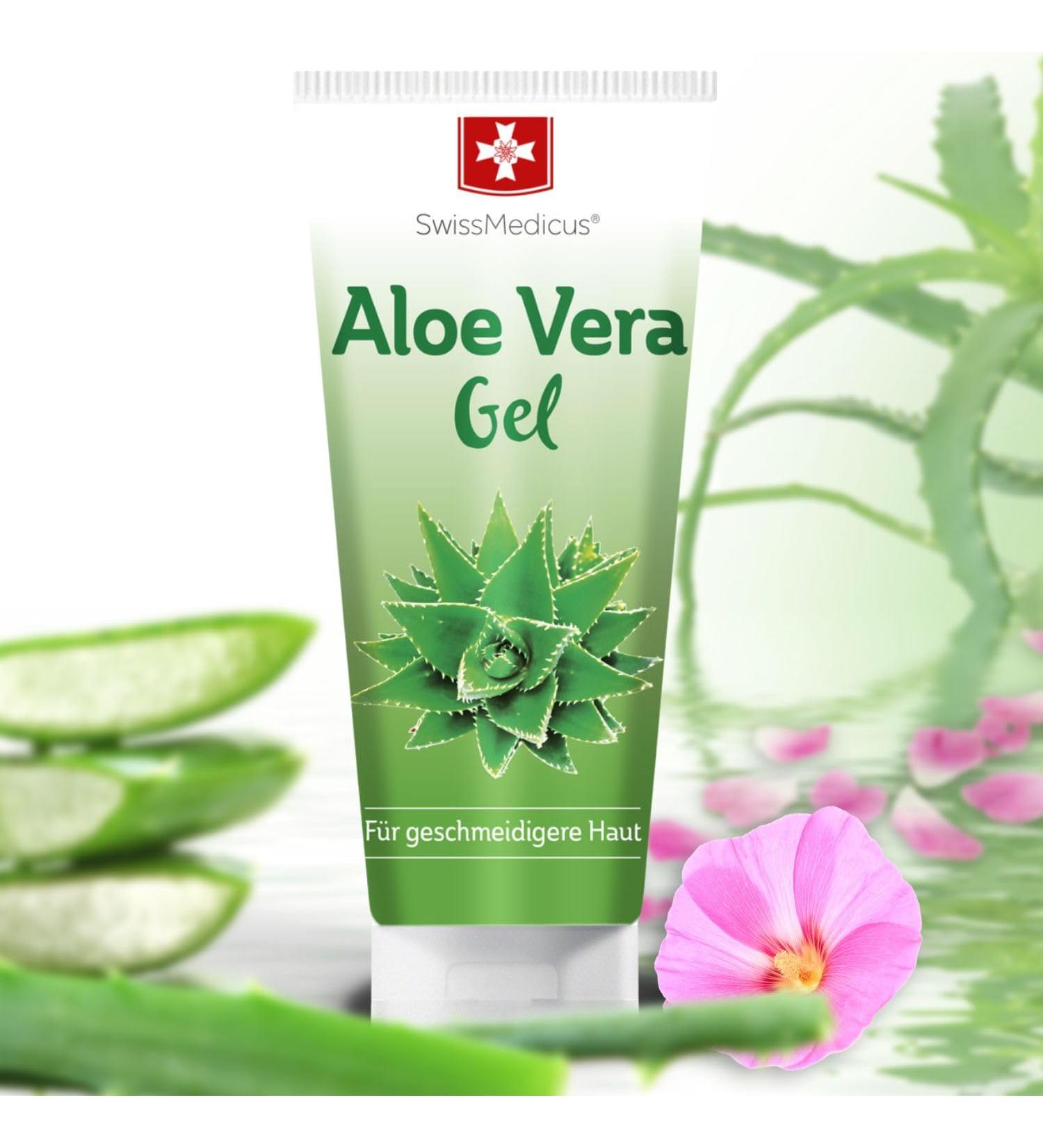 Swissmedicus Aloe Vera Gel 200ml - Natural Face Hair & Body Treatment for Sunburn Rashes - 100% Pure Aloe Vera Juice - Buy Online on GoSupps.com