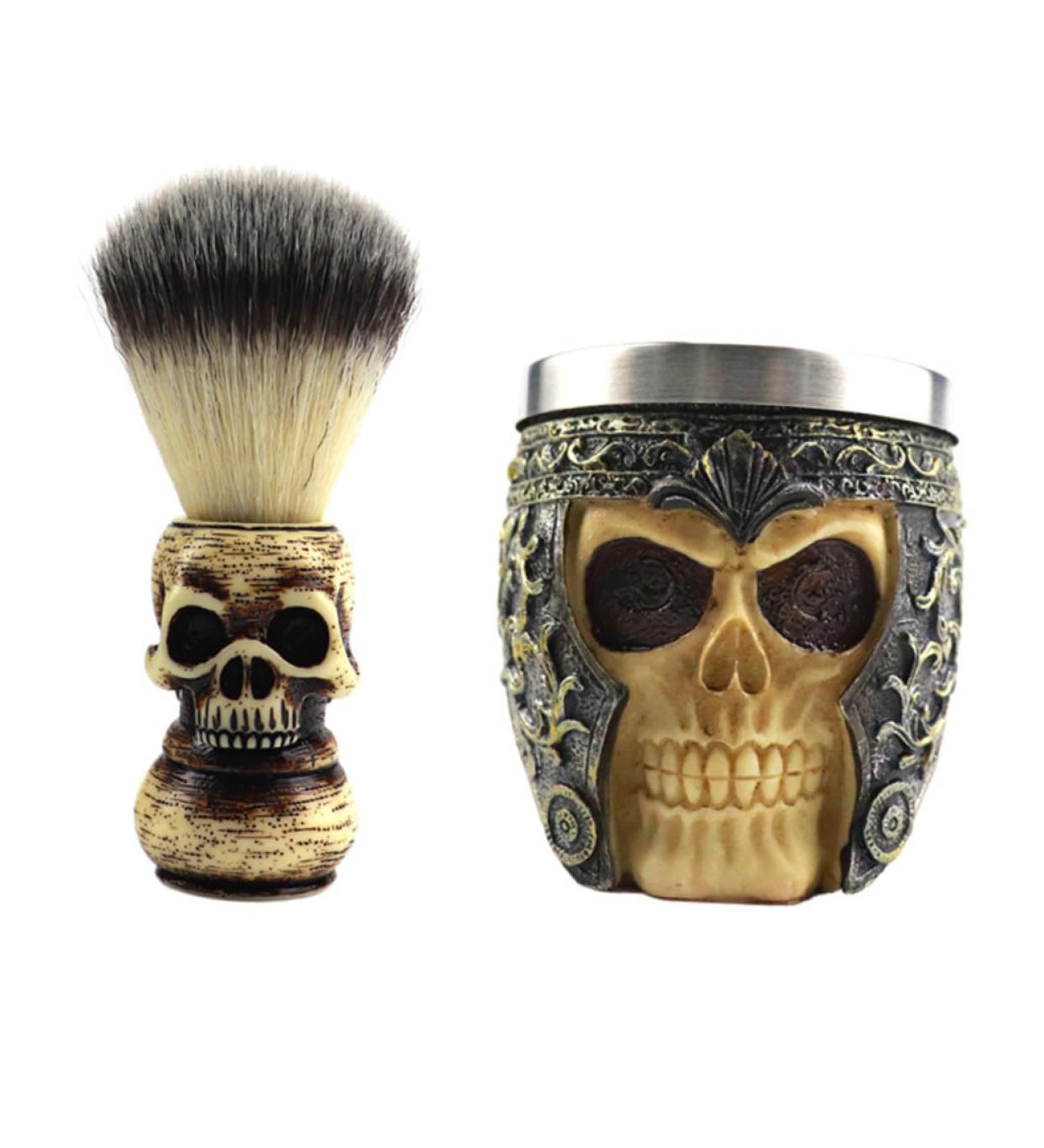 Frcolor Skull Beard Brush Set - Wooden & Metal Shaving Brush for Travel & Face Cleaning | Premium Shaving Tools - Buy Online on GoSupps.com