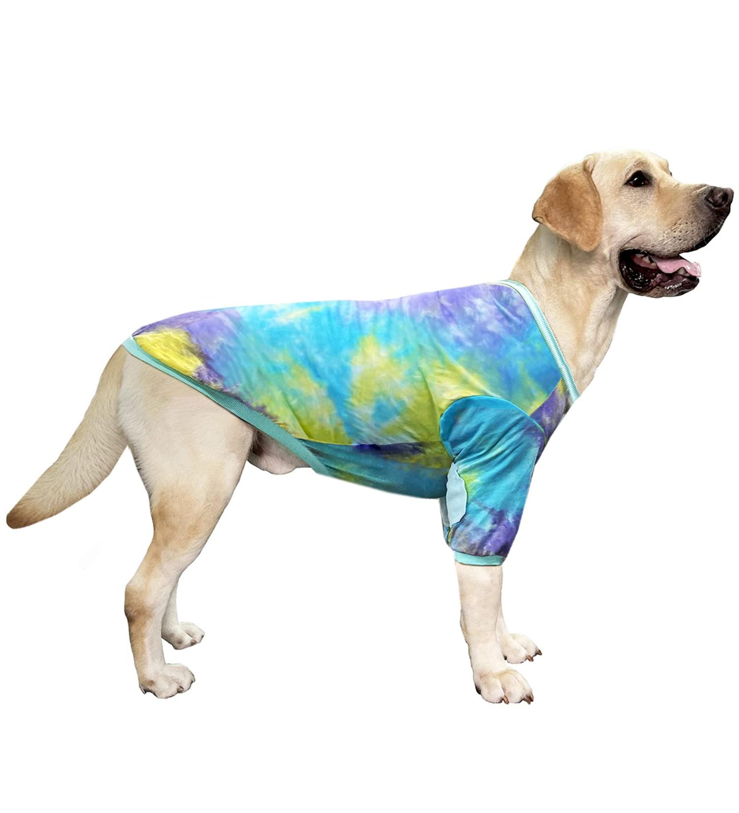 PriPre Tie Dye Dog Clothes - Breathable Cotton Shirt for Large Dogs - Tiedye Blue 3XL - Buy Online on GoSupps.com