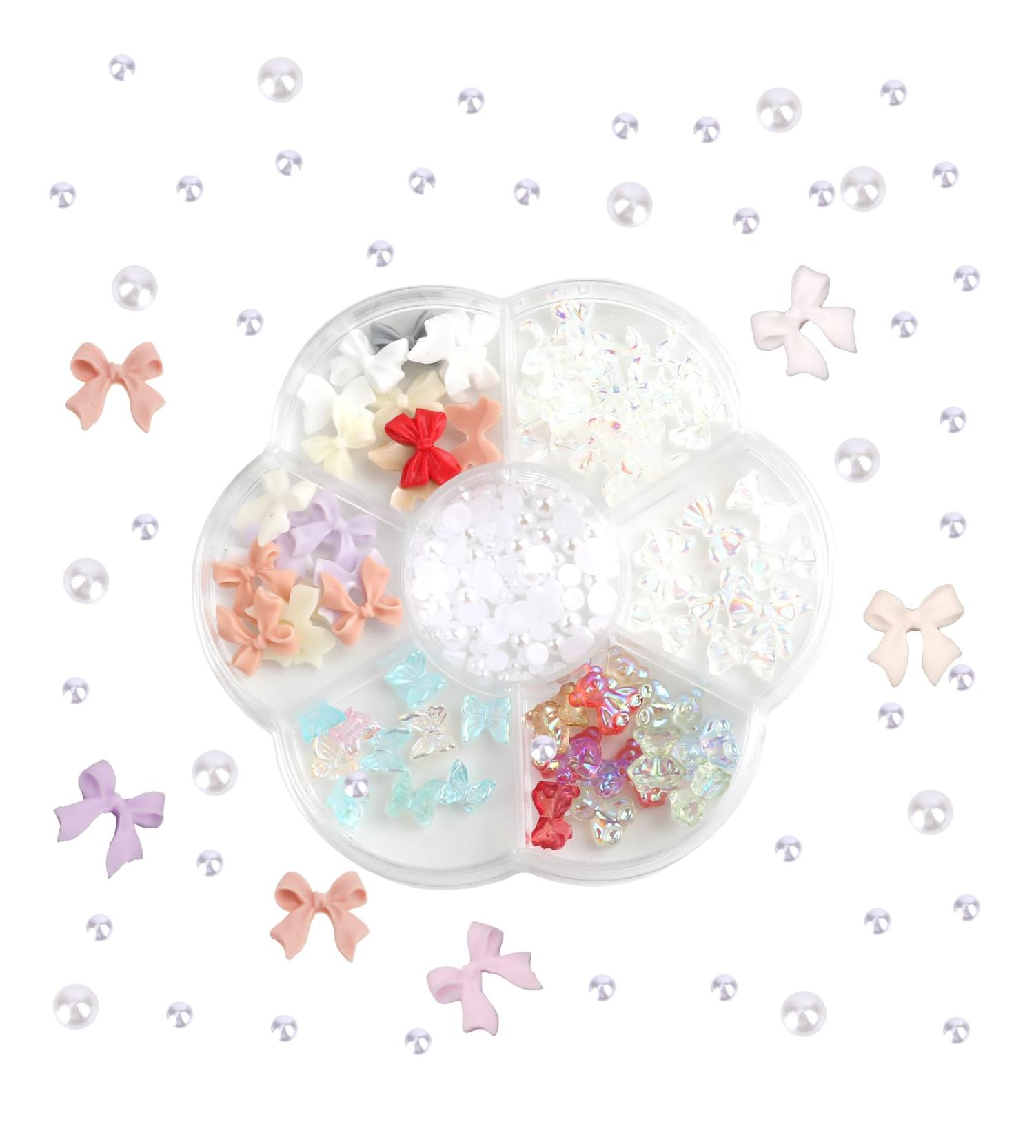 3D Bow Nail Decorations 5 Styles Mini Bow Charms with Cute Rhinestones Bear and Pearl Stones Colorful Matte & Aurora Bow-Knot Charm for Nail Design Jewelry DIY Project - Buy Online on GoSupps.com