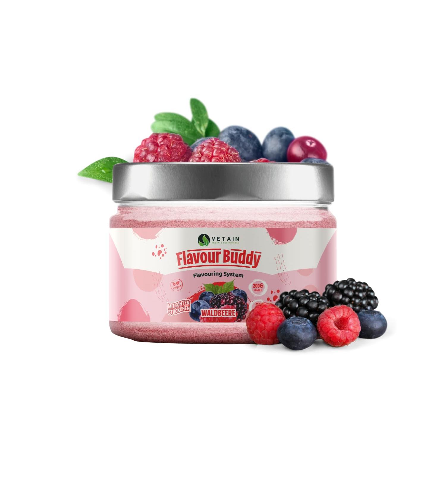 Vetain Flavor Buddy Waldbere 200g - 100% Natural Taste Powder with Real Pieces | Low-Calorie & High Solubility | Made in Germany - Buy Online on GoSupps.com