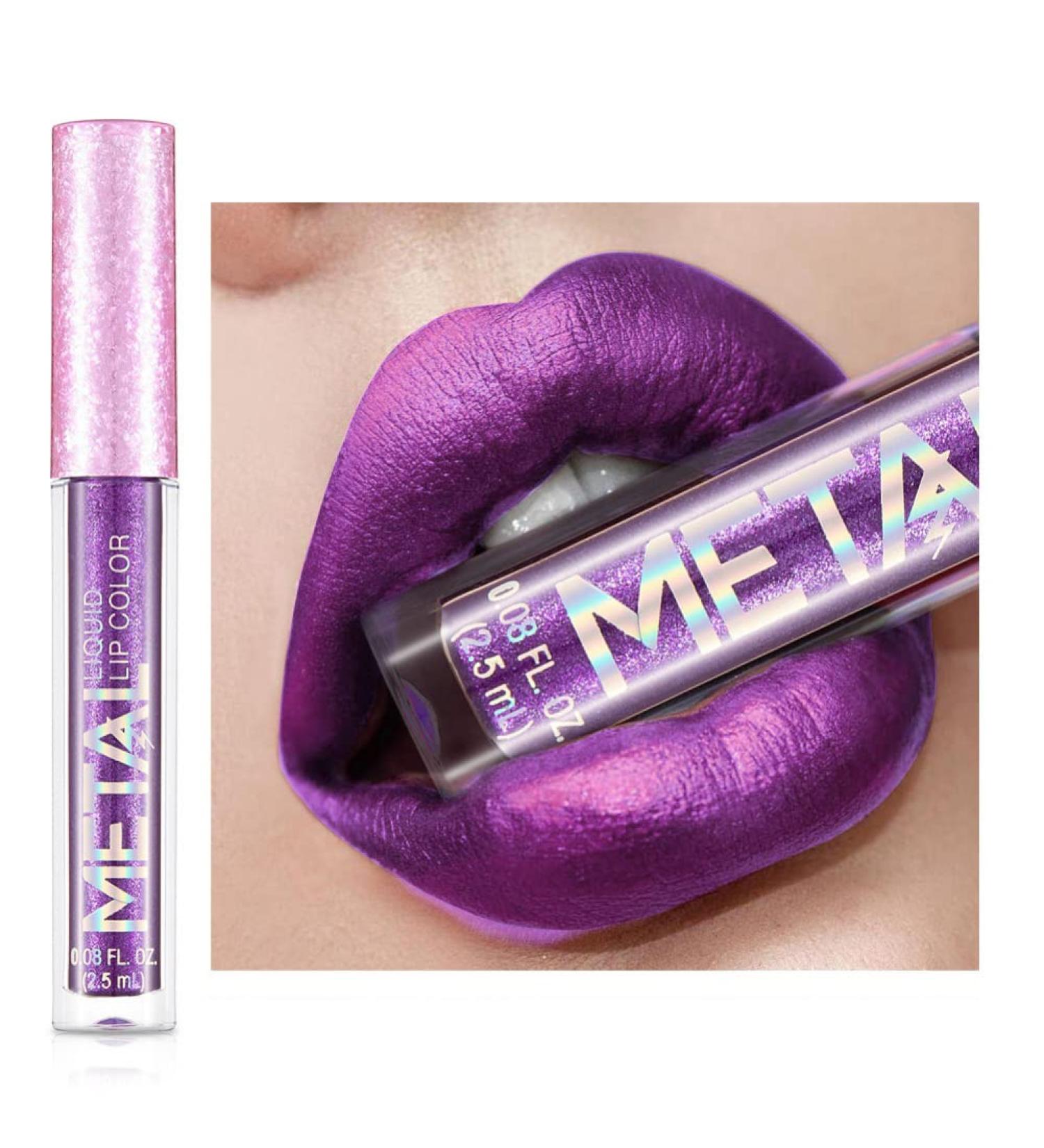 Allbesta Lipgloss Waterproof Lipstick Long Lasting Metallic Shimmer Glitter Lipstick - Buy Online on GoSupps.com