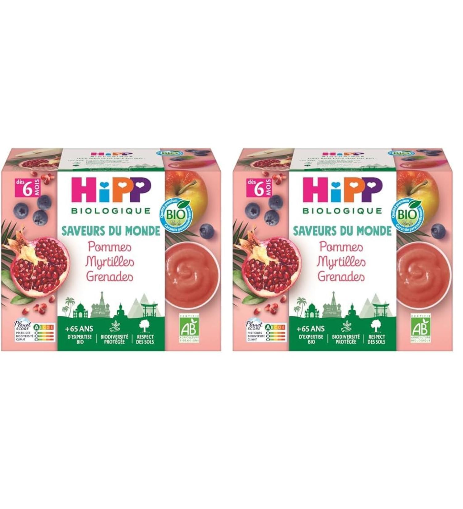 HiPP Biologique Pommes Myrtilles Grenades Coupelles 4x100g (Lot de 2) 12.6 x 6.5 x 10.4 cm (Lot de 2)