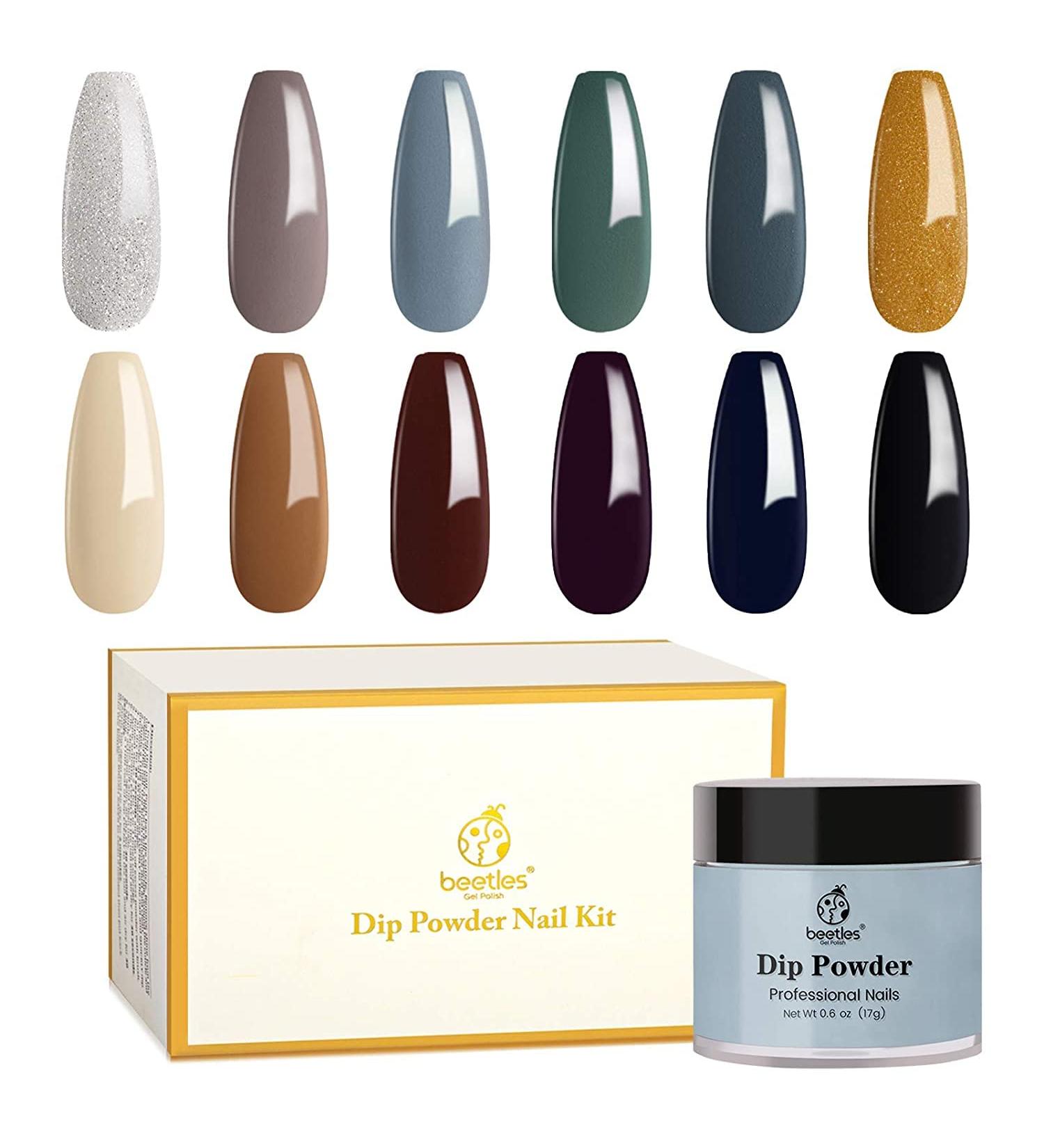 Beetles Cozy in Cashmere Dip Powder Nail Kit - 12 Fall Winter Colors Set with Green, Brown, Glitter - Nail Dip Kit - Buy Online on GoSupps.com