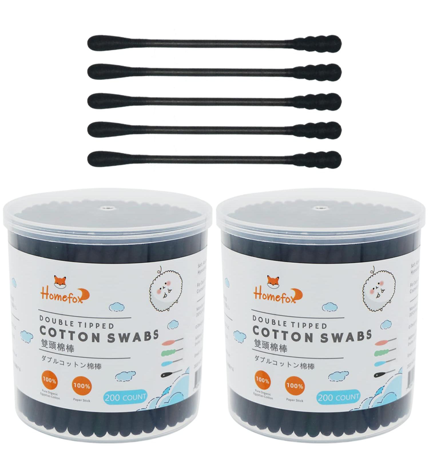 HOMEFOX Black Cotton Swabs Spiral - 400 Count Organic Cotton Buds Double Side Tightly Wrapped Charcoal Cotton Tips Paper Stick Soft Gentle Chlorine-Free Cruelty-Free Goth Round & Spiral (Black) 400 Count Black - Buy Online on GoSupps.com