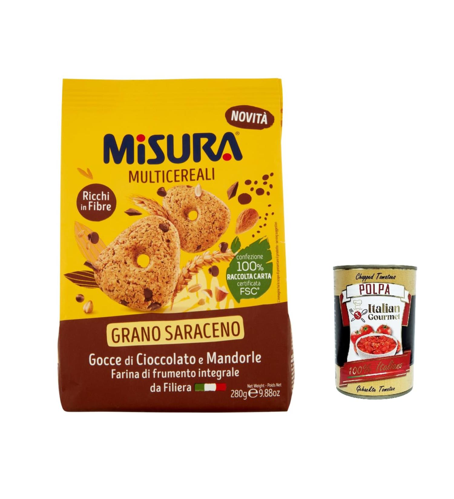  Italian Gourmet E.R. Misura Multicereali Multigrain Buckwheat Cookies with Chocolate Chips and Almonds 280g + Italian Polpa Gourmet Polpa 400g - Buy Online on GoSupps.com