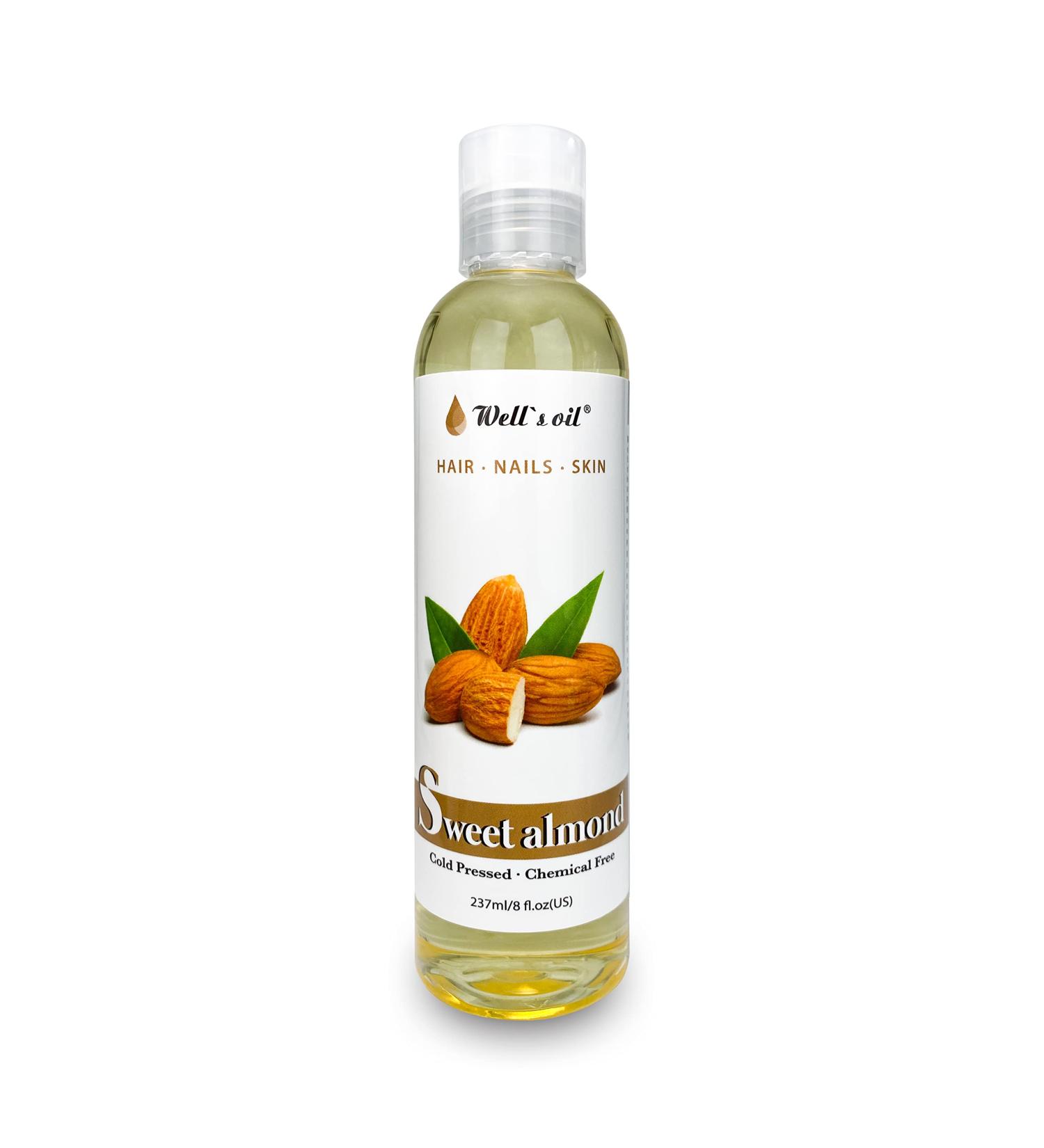 Well's 100% Pure Sweet Almond Oil - 8 fl oz | Natural Carrier Oil for Hair Growth | Moisturizes Hair, Skin & Nails | Cold Pressed - Eyelashes & Brows Booster - Buy Online on GoSupps.com